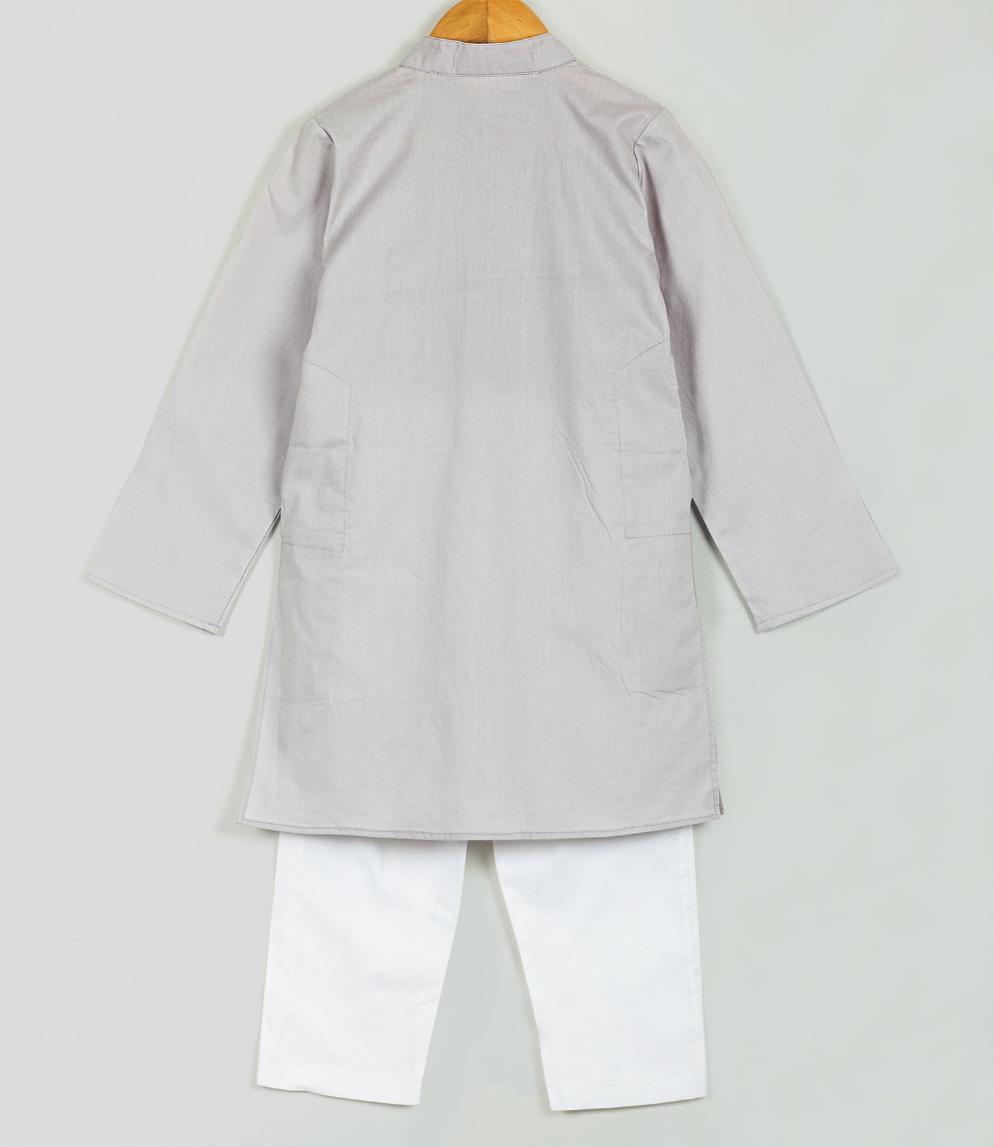 grey kurta set with triangle mirror work