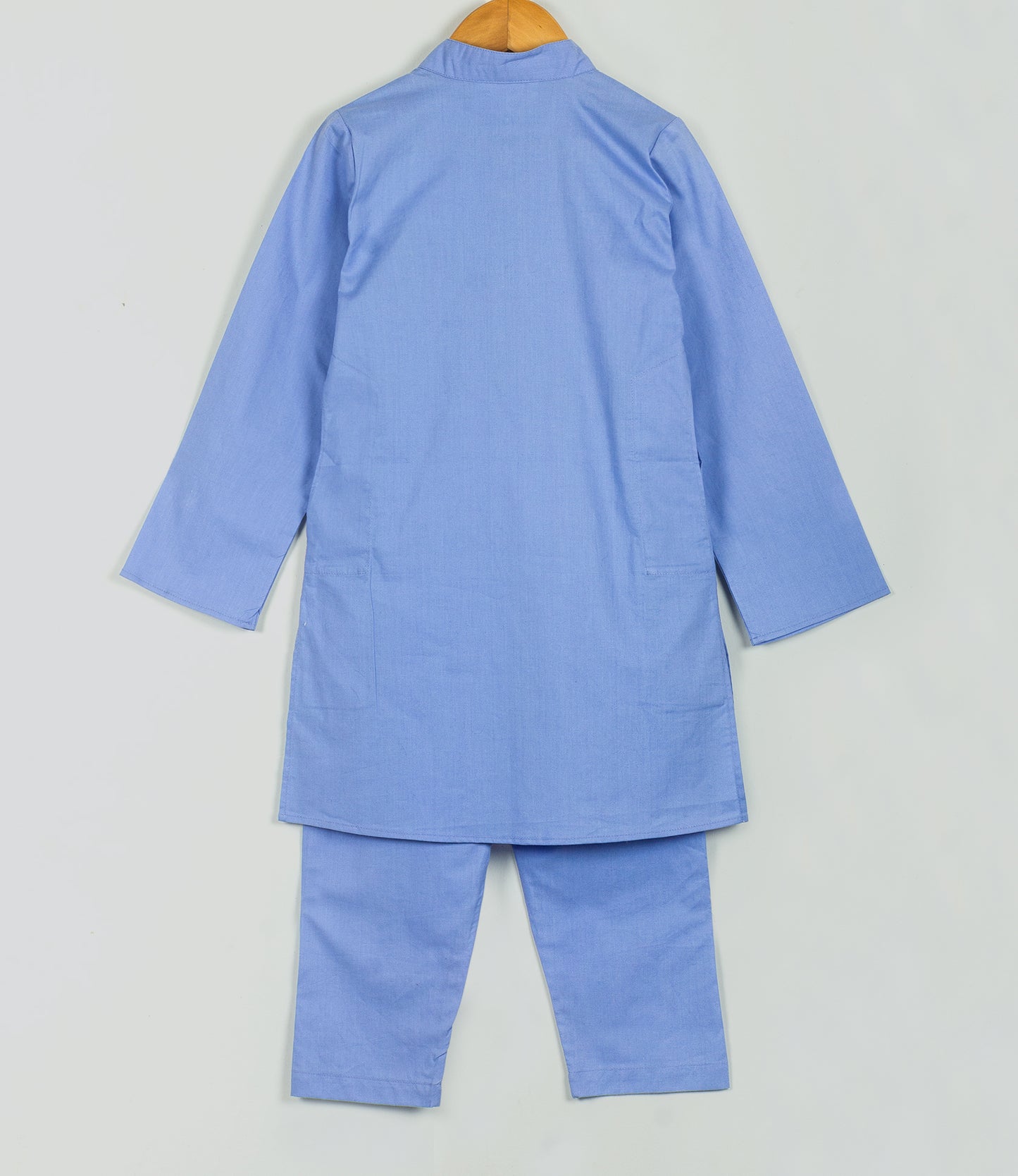 blue kurta set with polygon rabbit embroidery