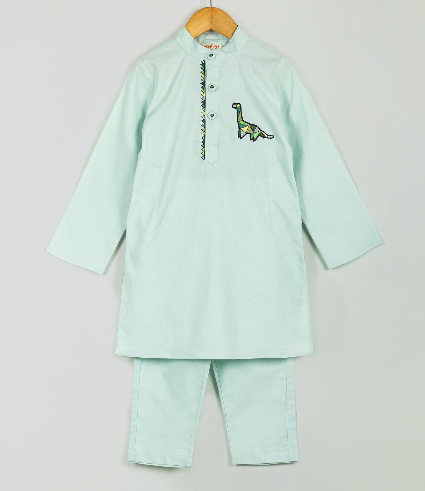 light green kurta set with polygon dino embroidery
