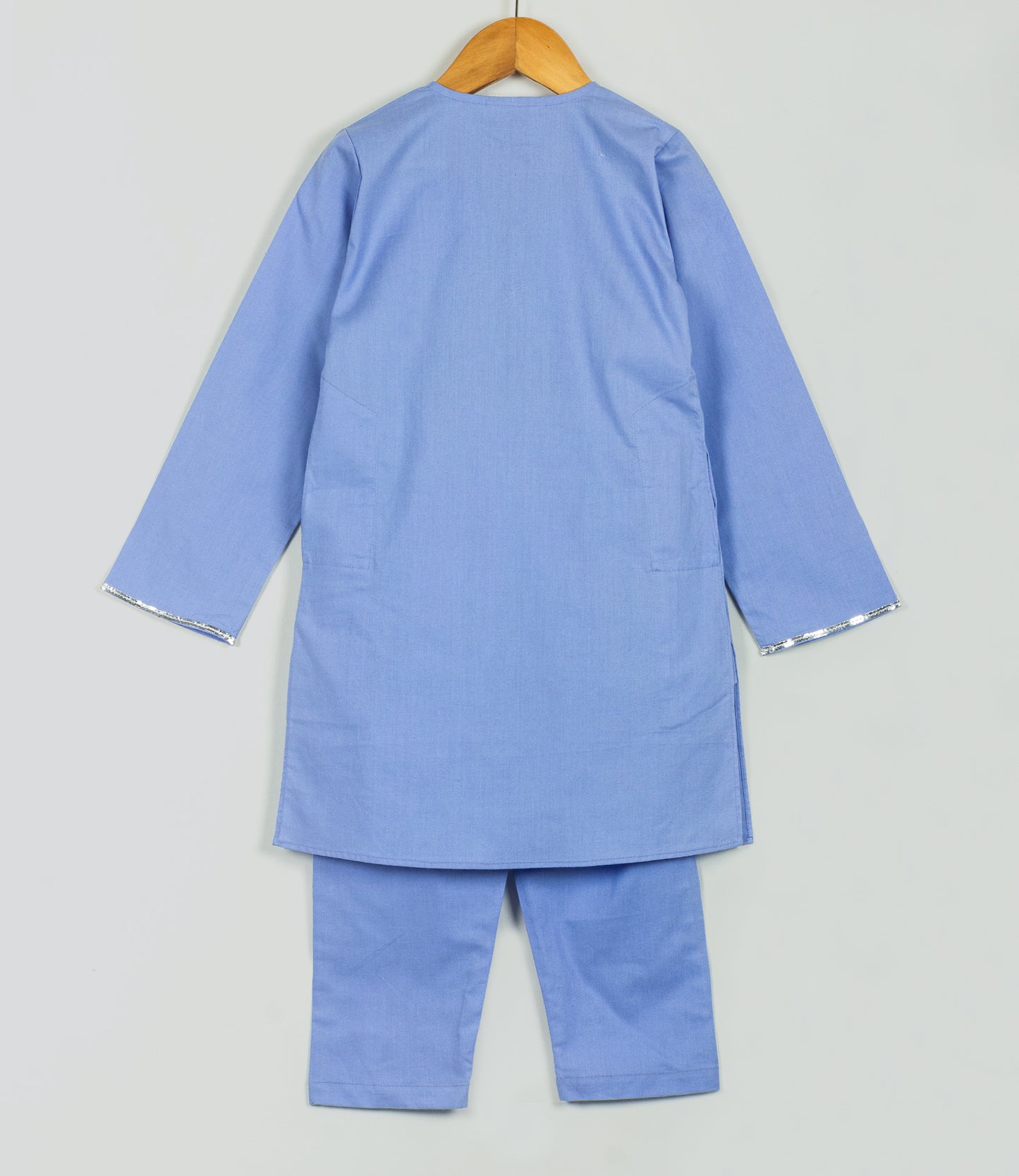 blue kurta set with sequinned yoke