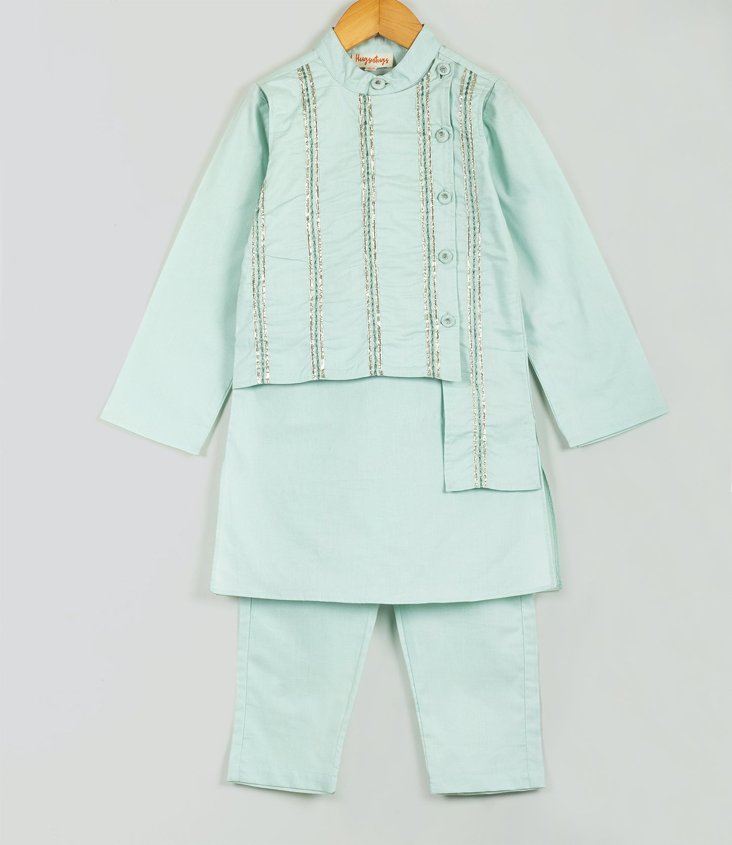 mint green kurta set with fixed jacket