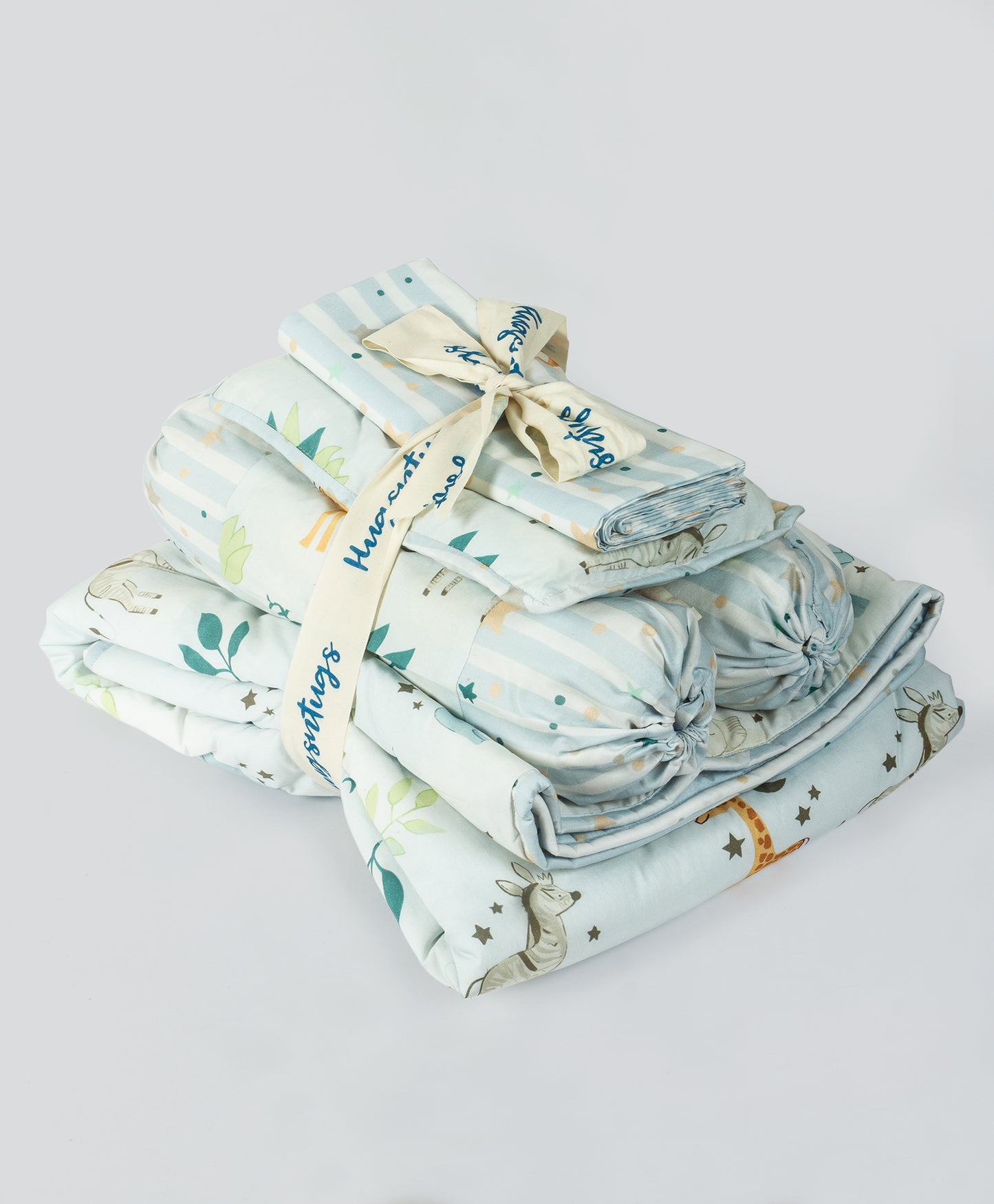 soft jungle print cot set with striped star print side print
