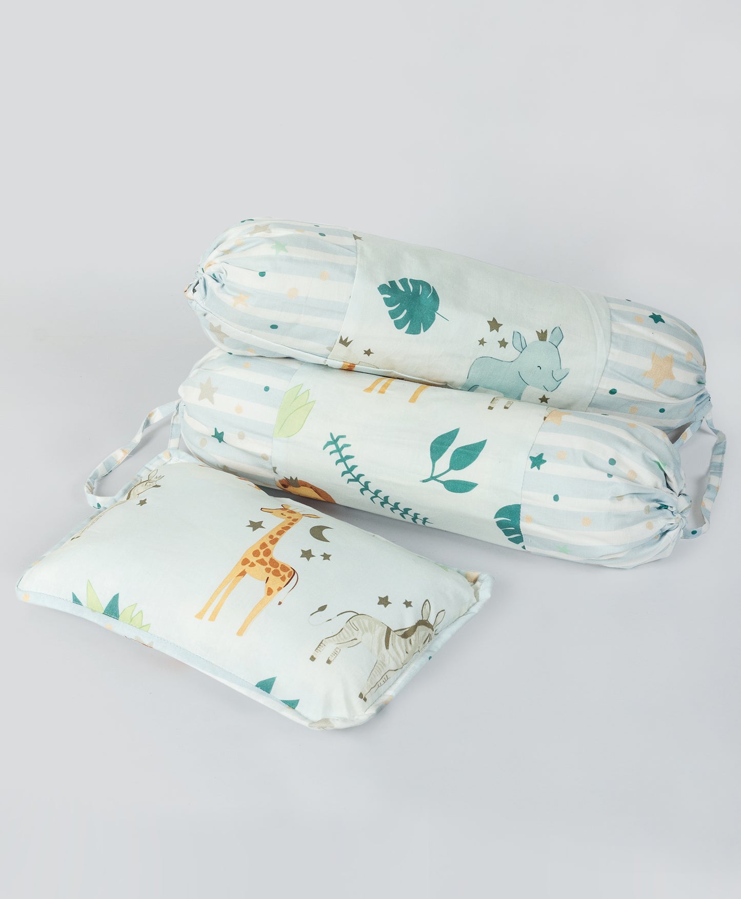 soft jungle print cot set with striped star print side print