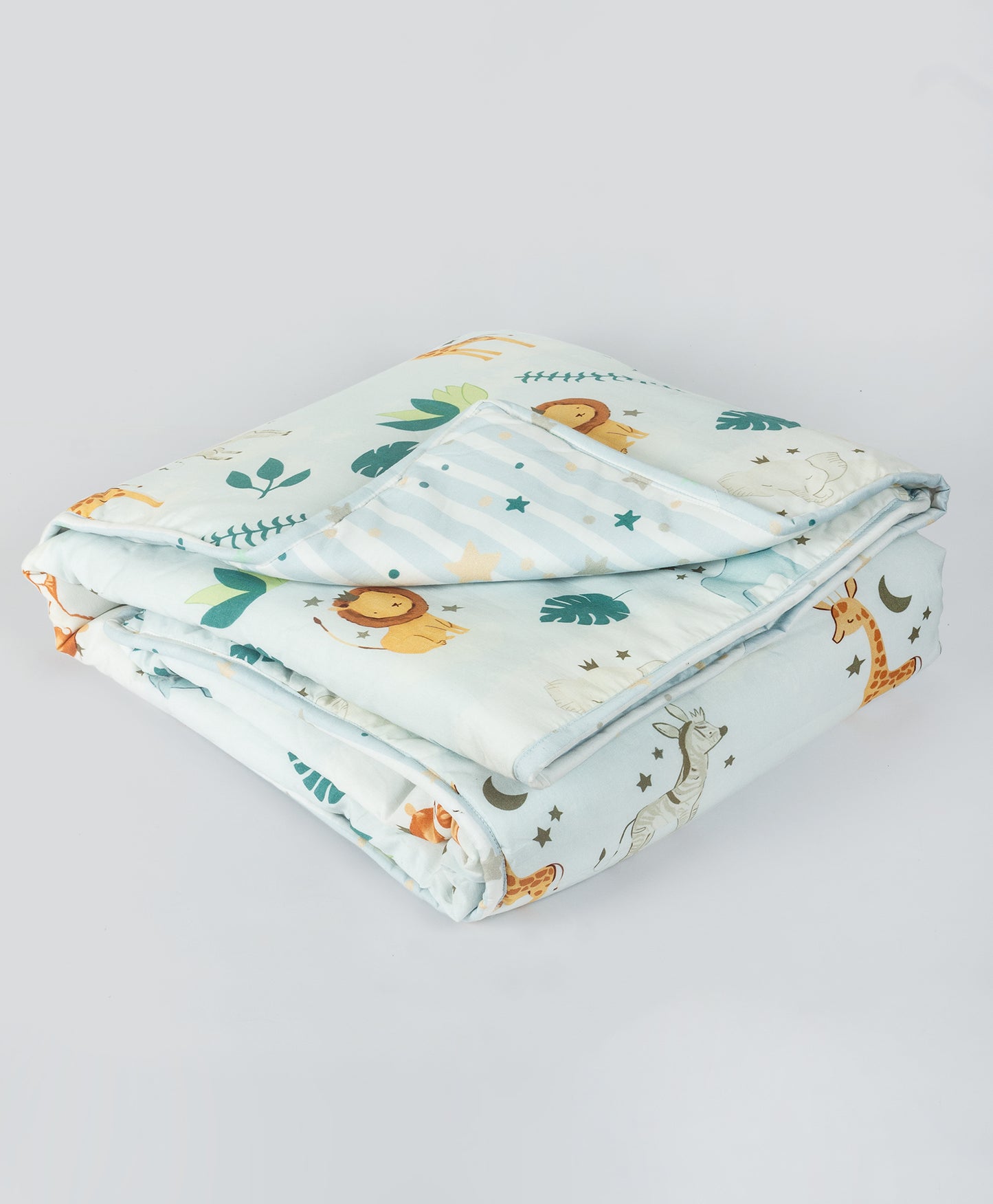 soft jungle print cot set with striped star print side print