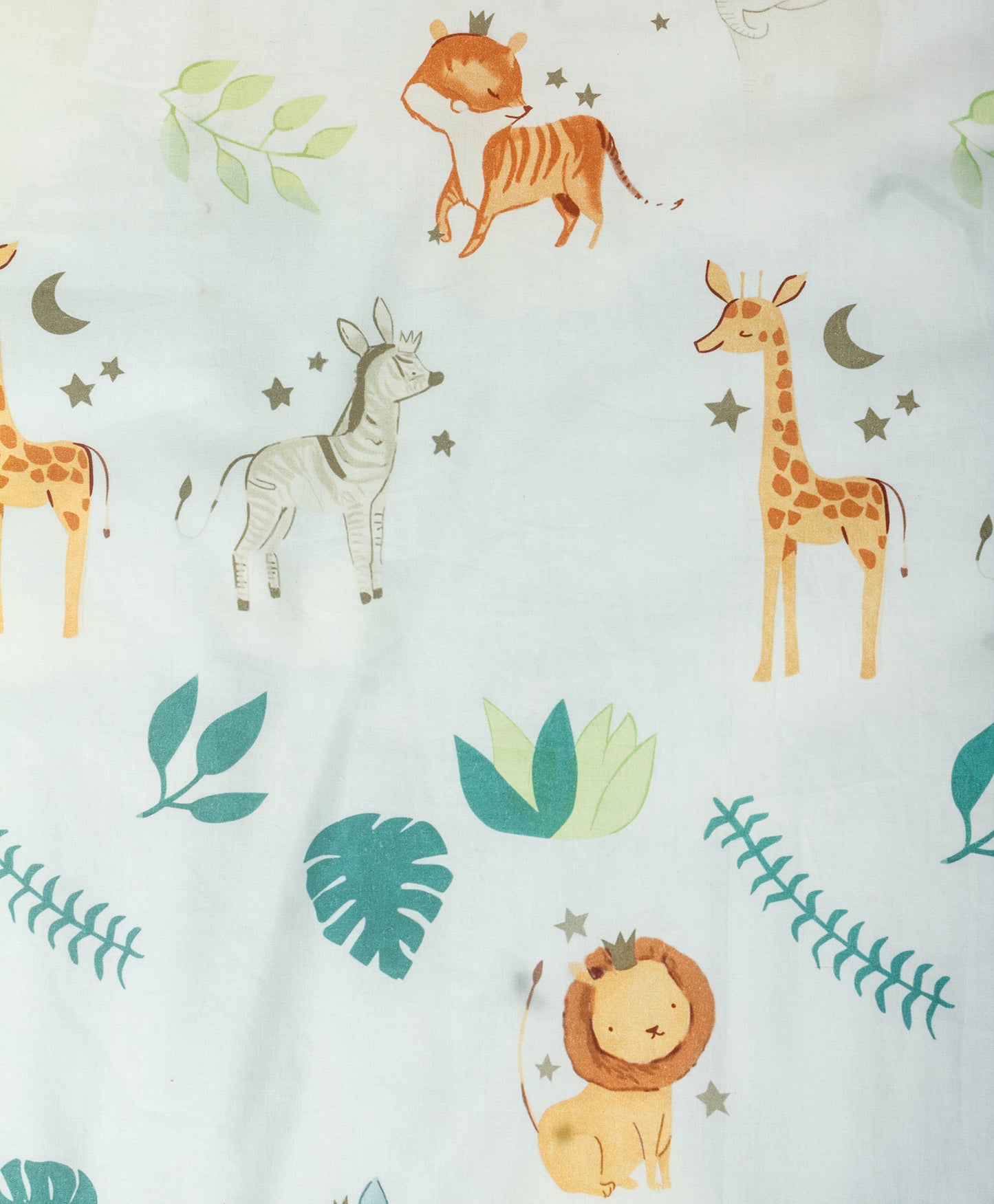 soft jungle print cot set with striped star print side print