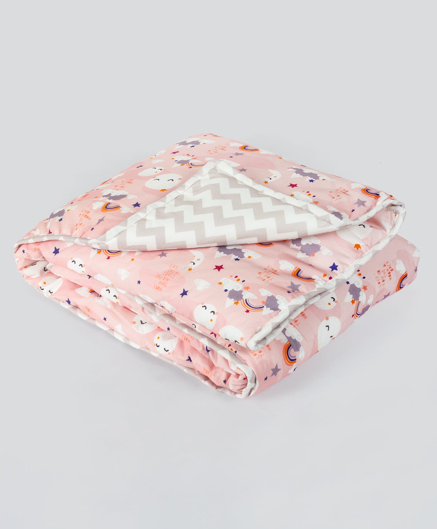 moon and cloud print cot set with grey chevron side print