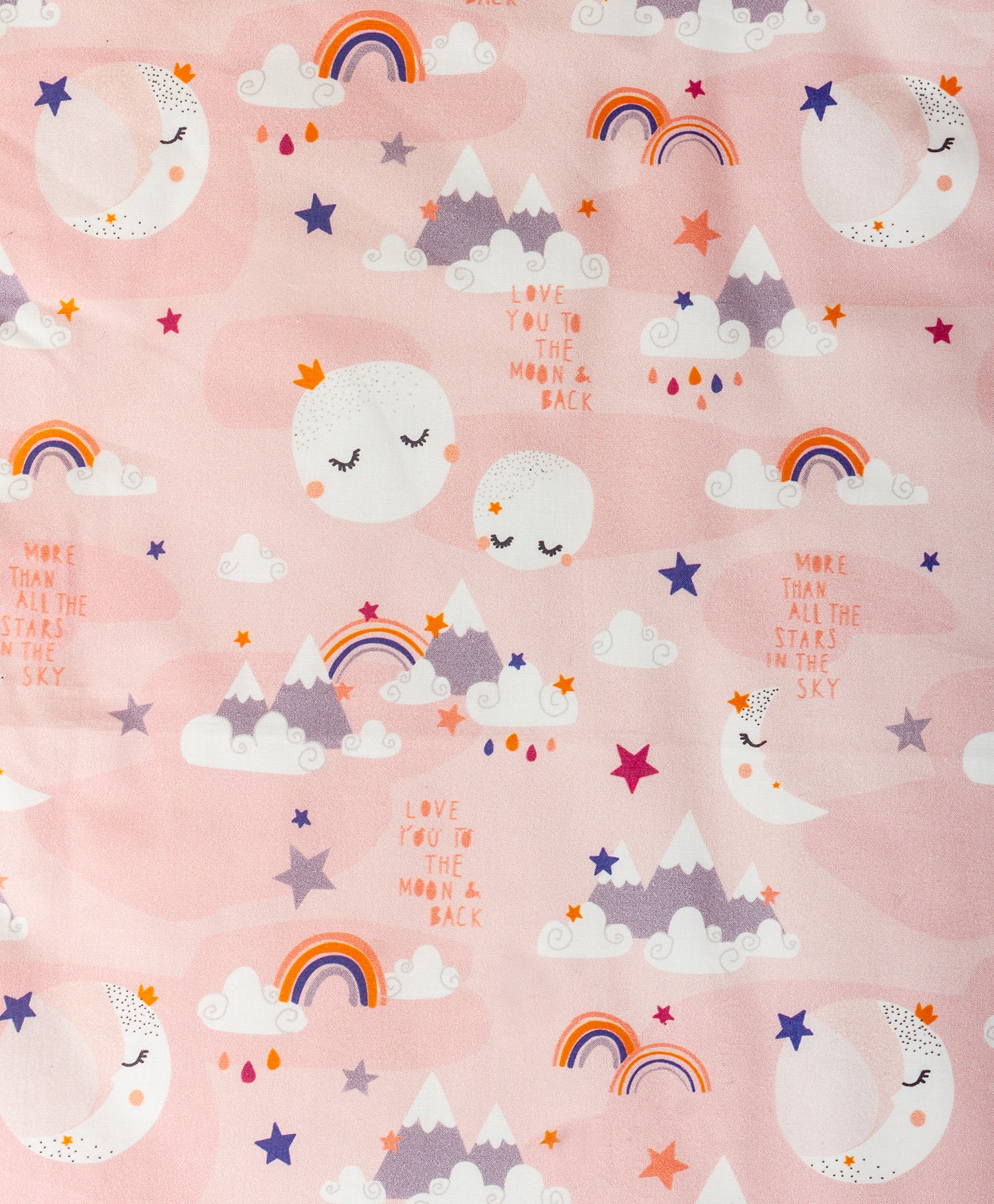 moon and cloud print cot set with grey chevron side print