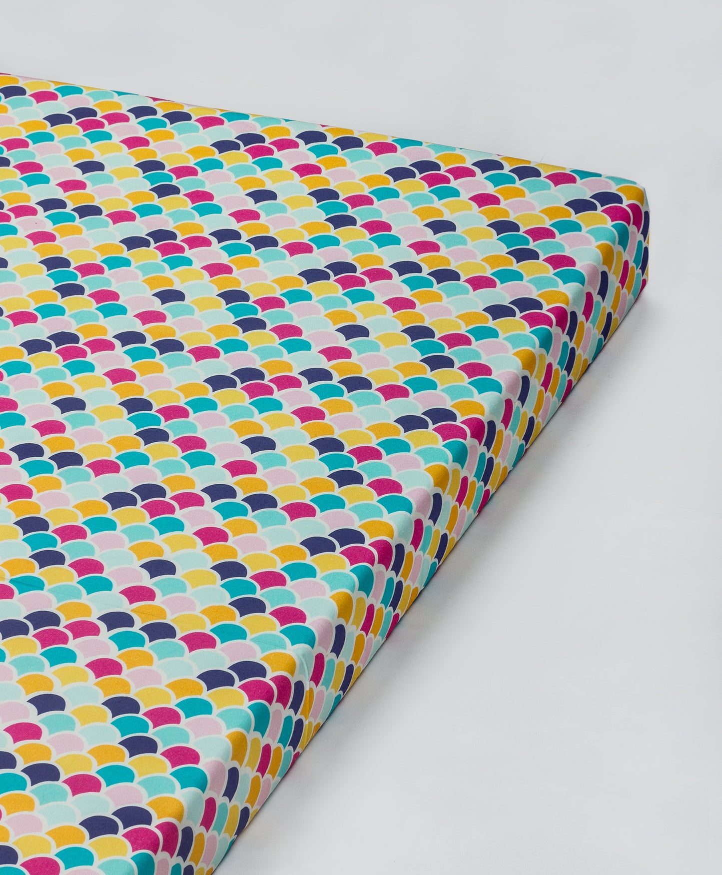 navy mermaid print cot set with scale print side print