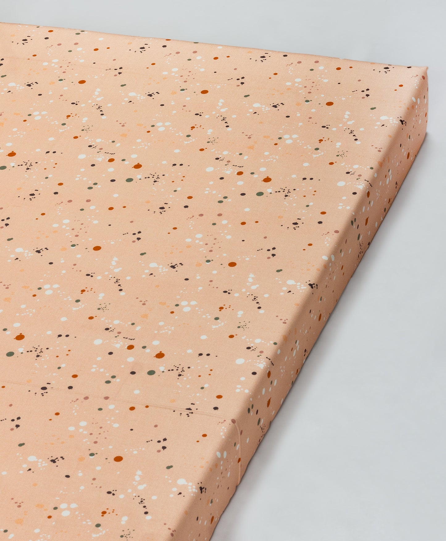 bunny and bear print cot set with peach multi dot side print