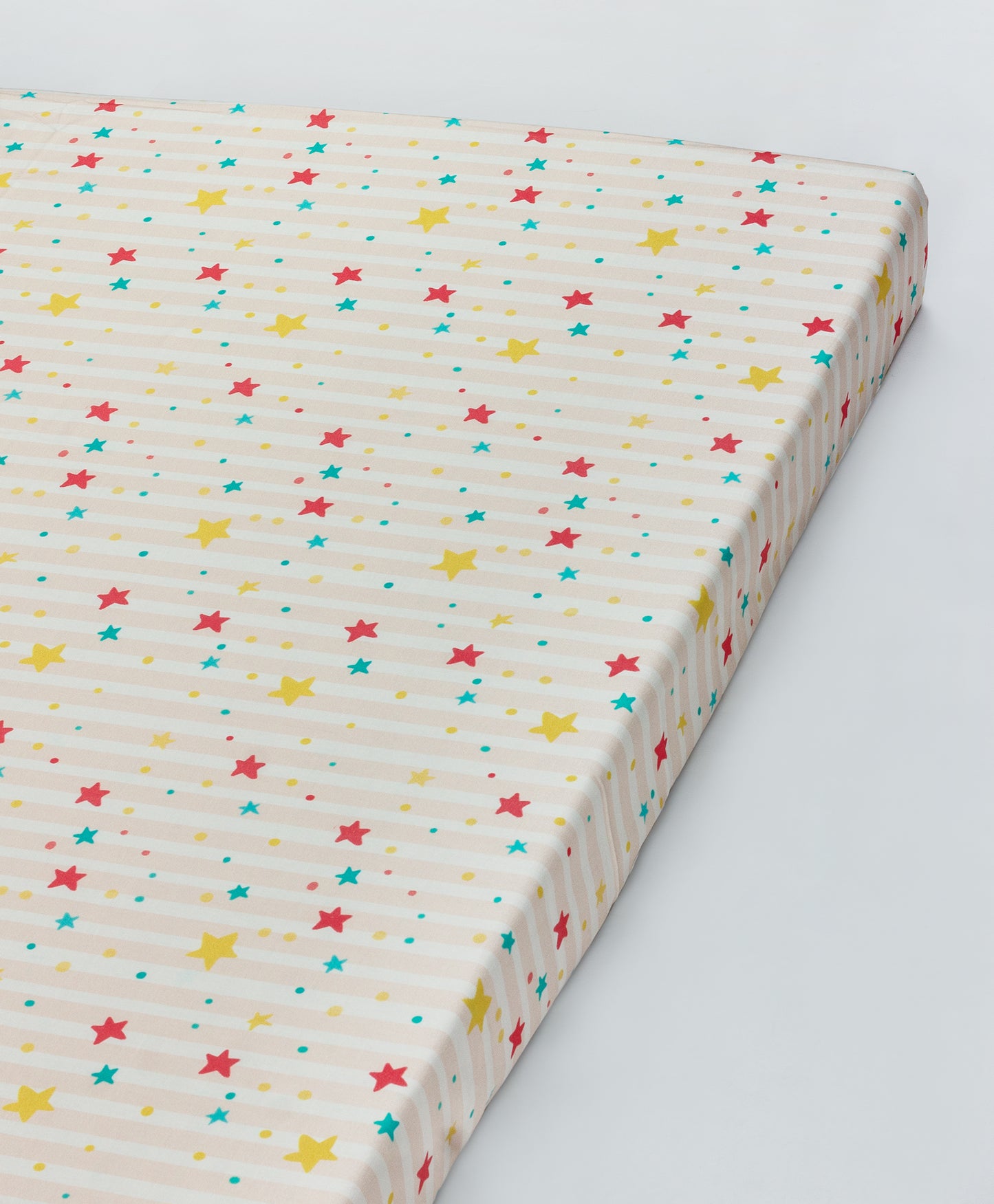 pink striped star print cot sheet