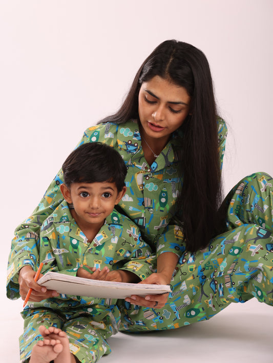 GREEN VEHICLE PRINT MOM NIGHTSUIT