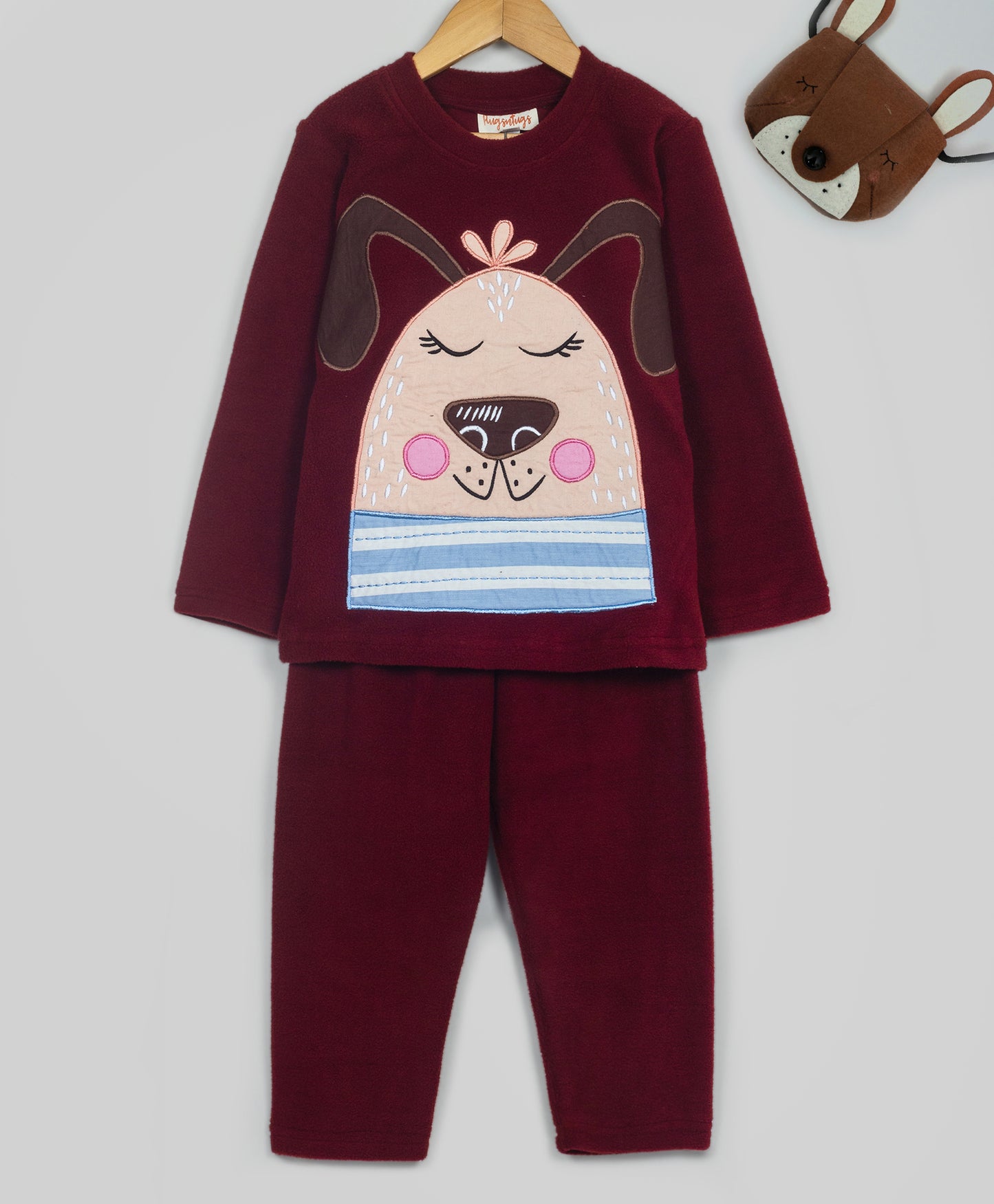 Maroon dog patchwork fleece set