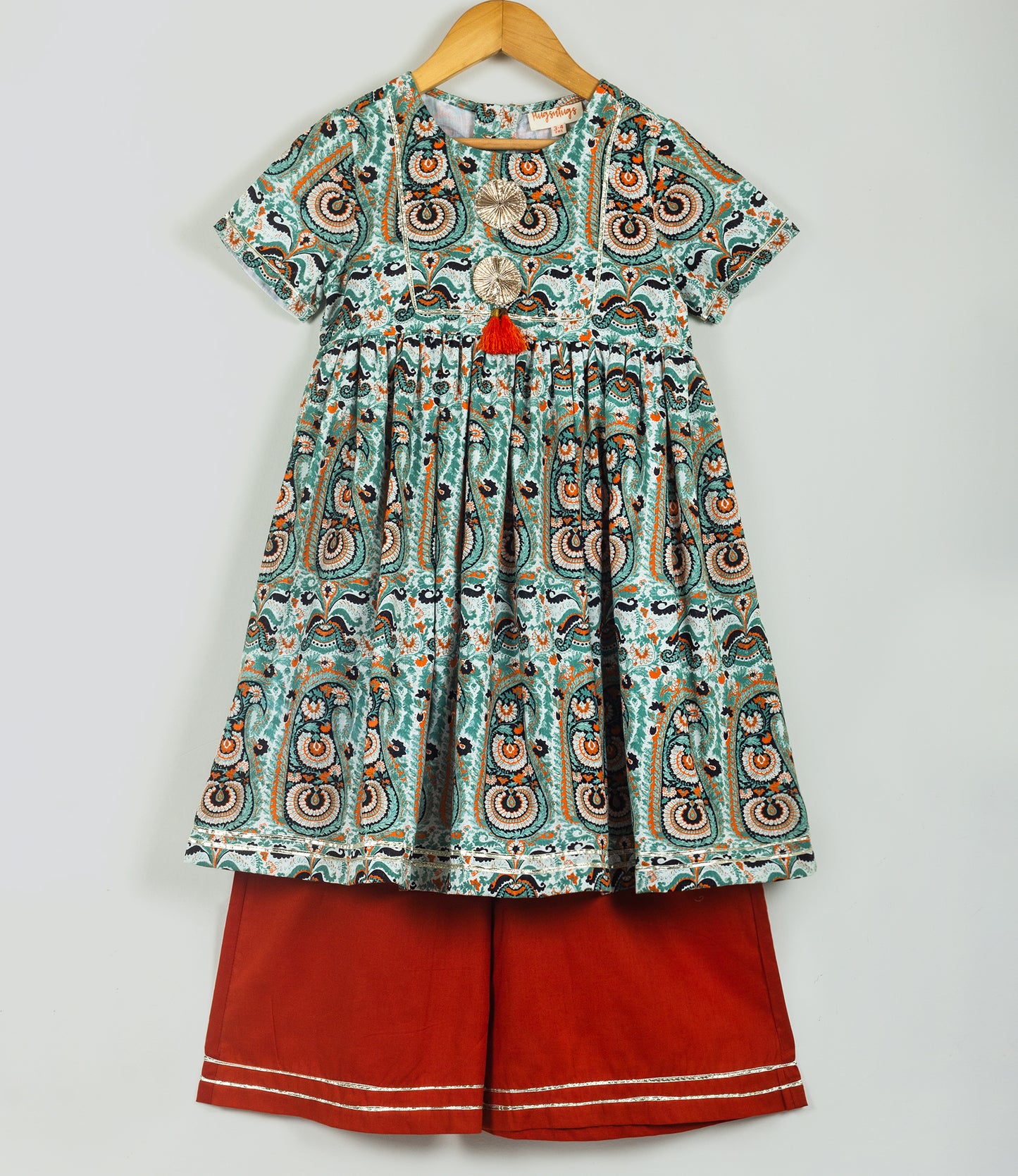 multi colour paisley print kurta set