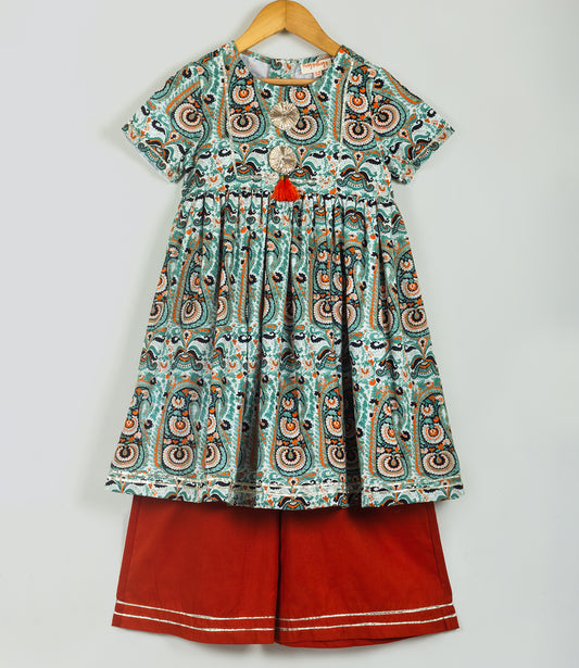 multi colour paisley print kurta set