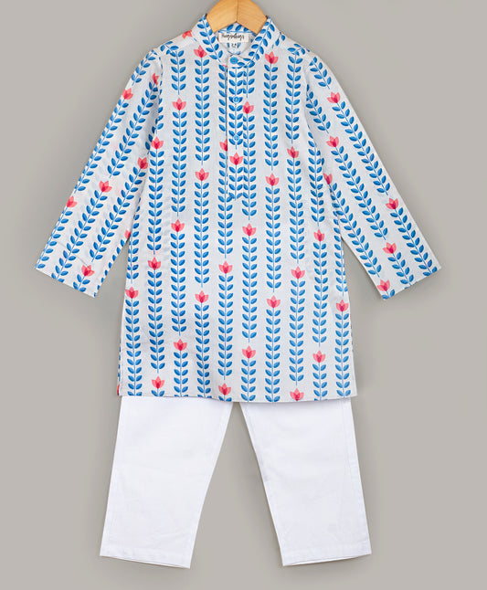 BLUE LEAF PRINT KURTA SET