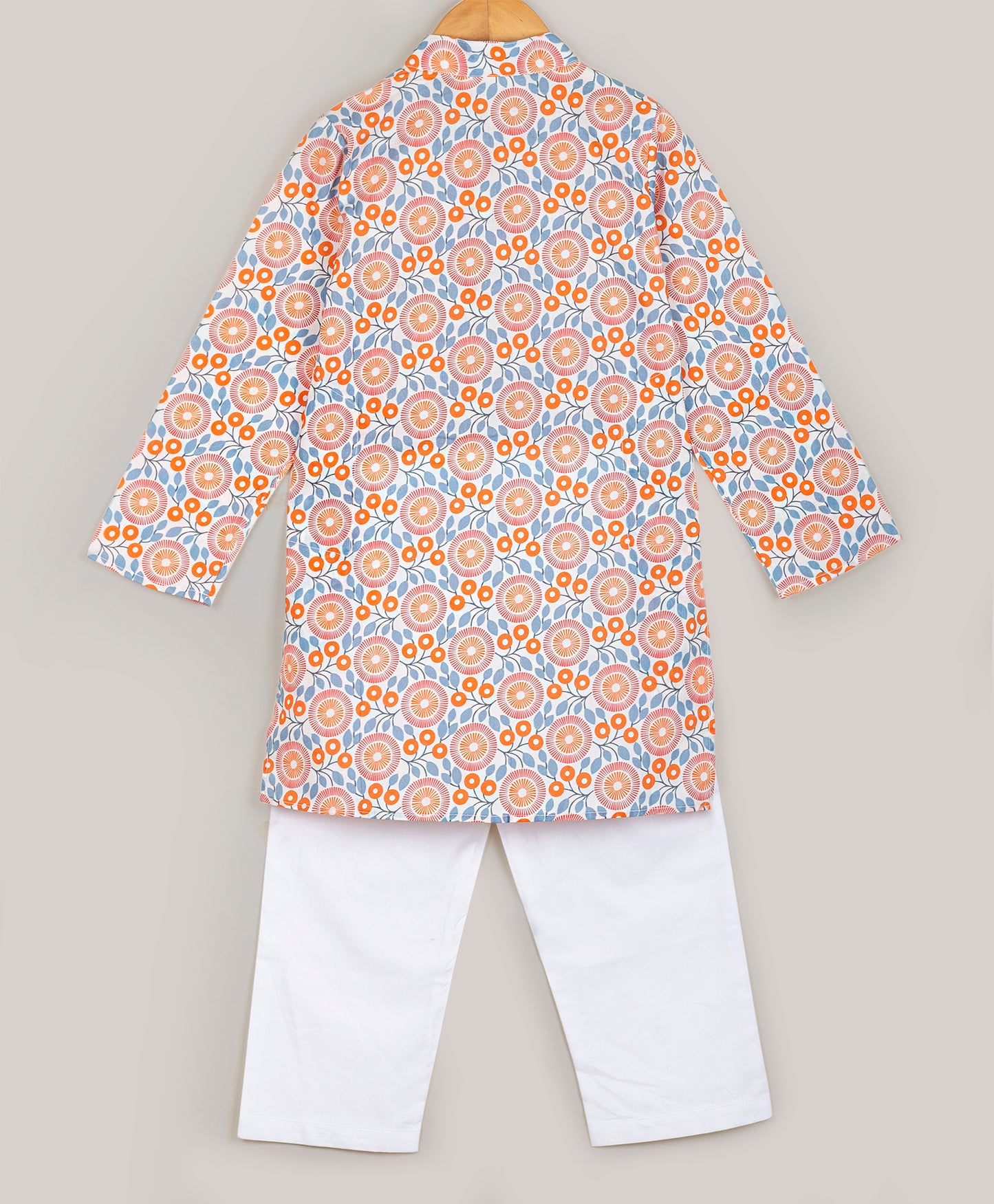 FLORAL PRINT KURTA SET WITH MIRROR WORK AT NECK