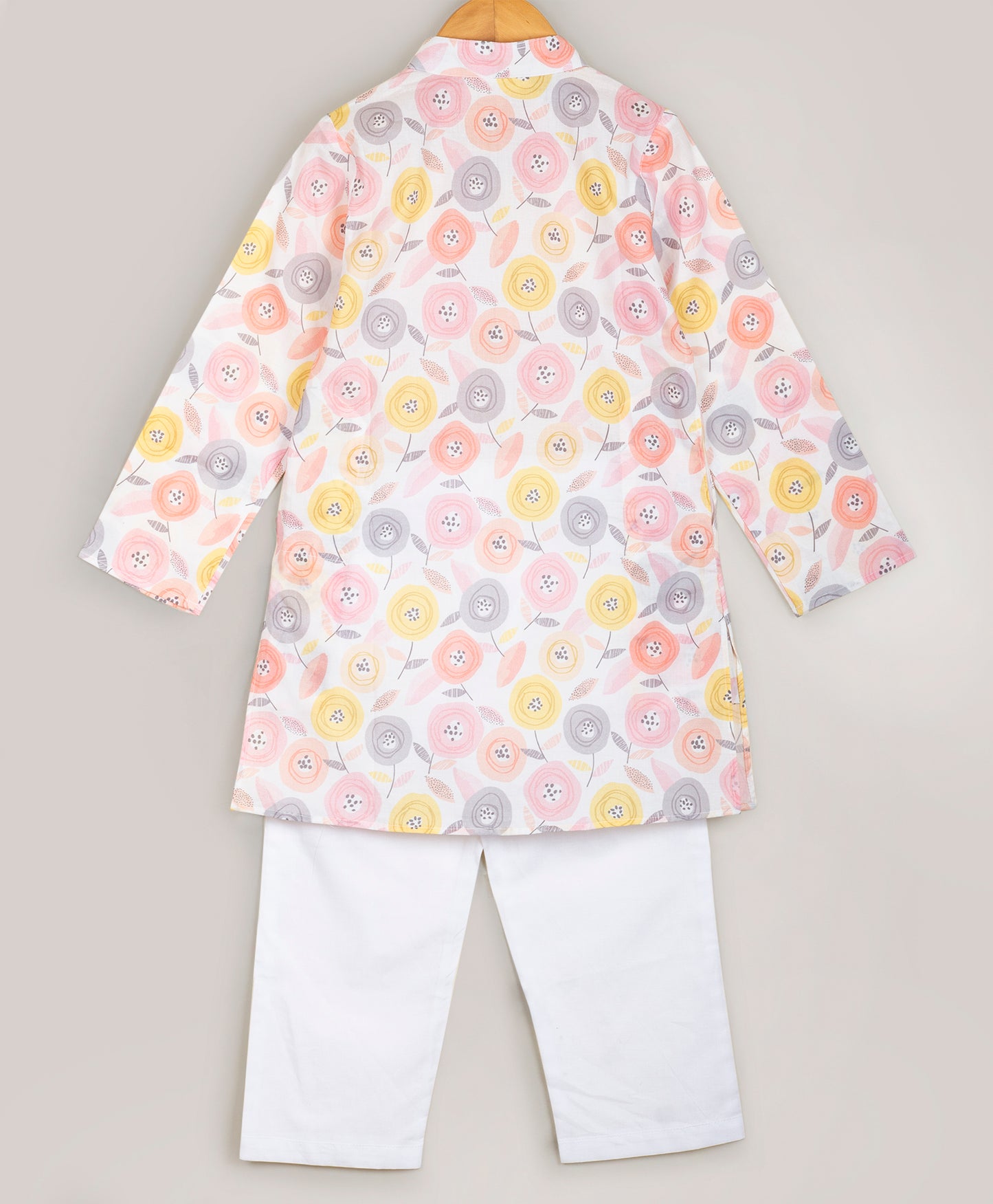 PINK AND YELLOW FLOWER PRINT KURTA SET