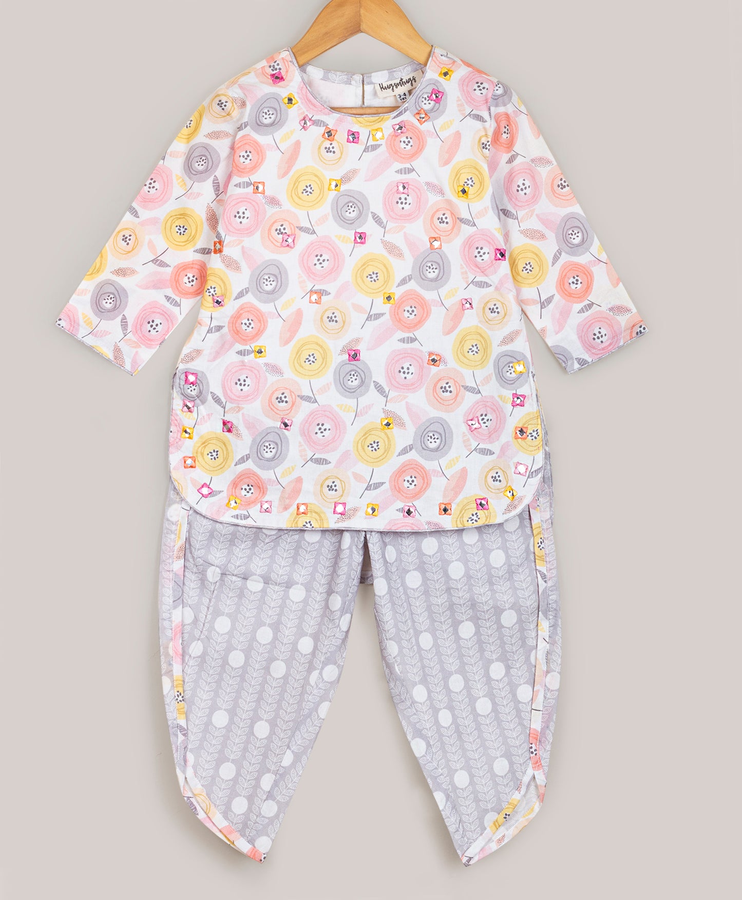 HIGH LOW STYLE PRINTED KURTA SET WITH DHOTI PANTS