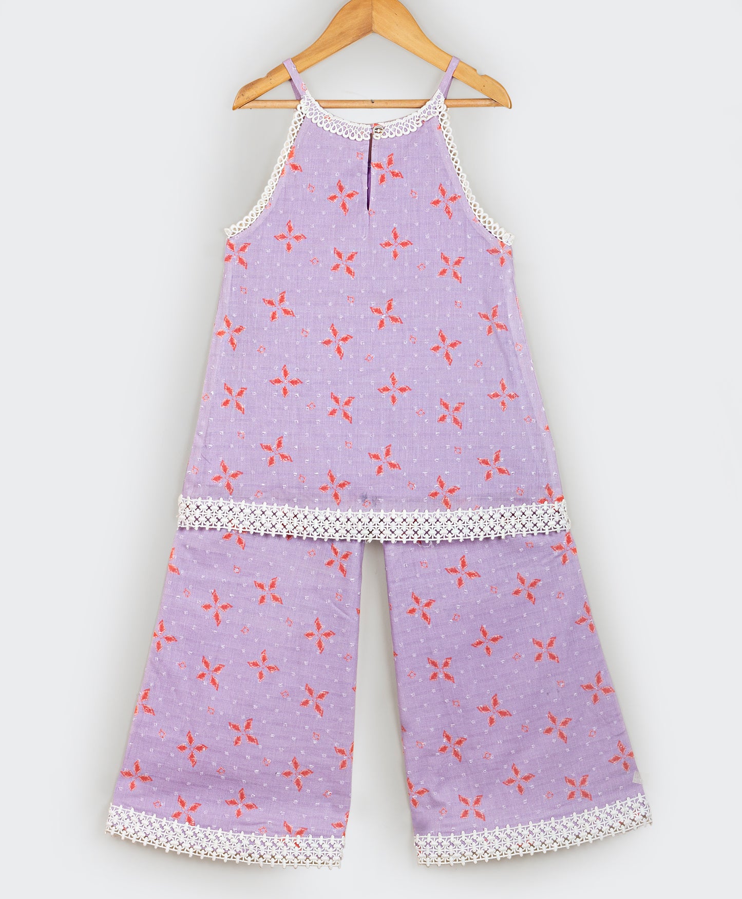 LILAC KURTA SET WITH CONTRAST LACE AND MATCHING PANTS