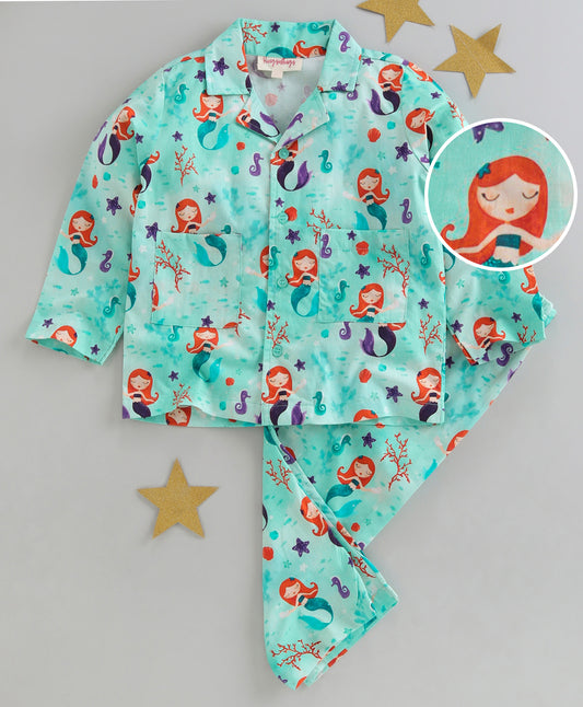Mermaid and seahorse print nightsuit