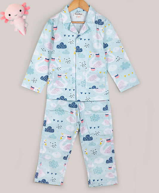 BLUE SWAN AND CLOUD PRINT NIGHTSUIT