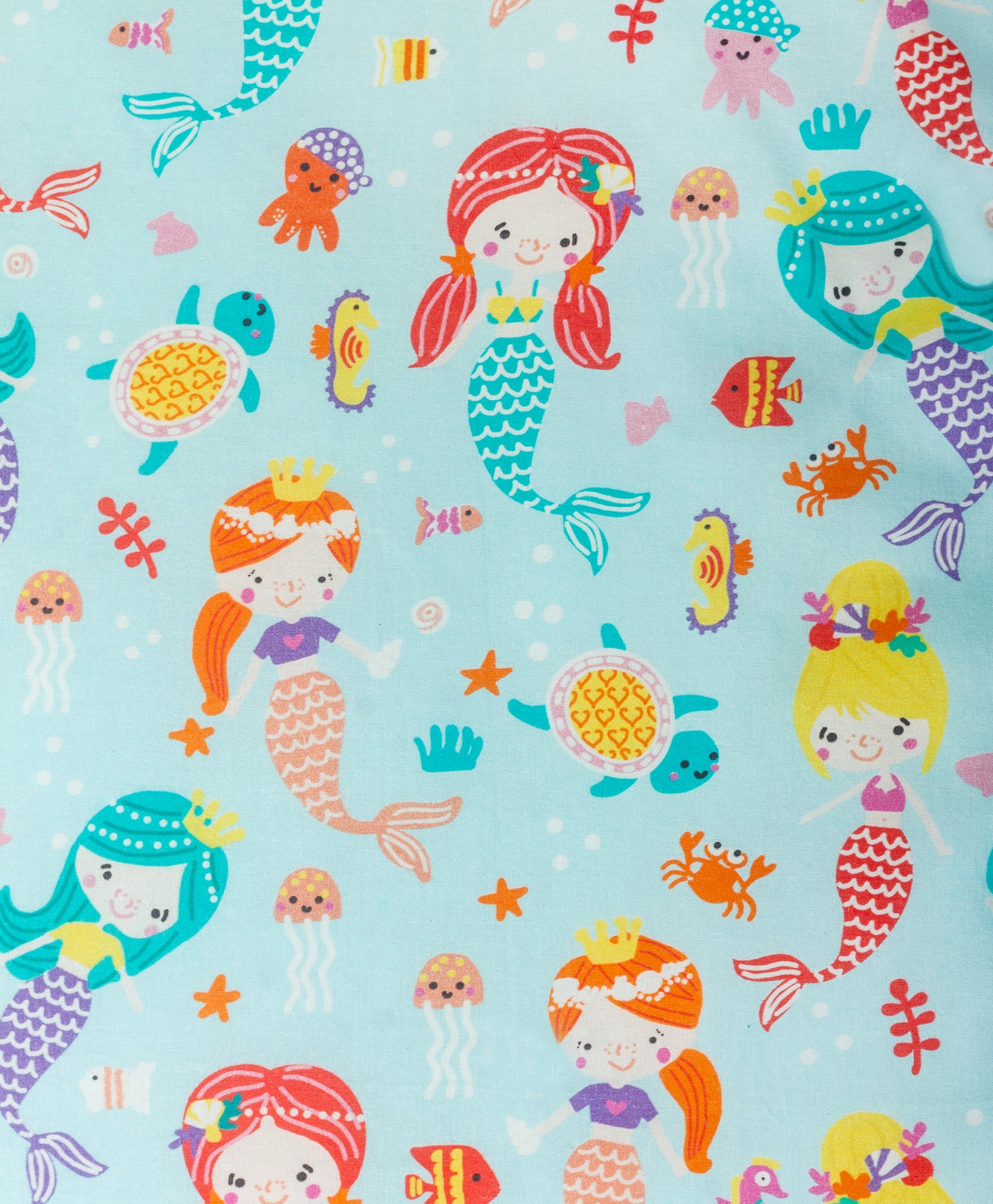 aqua mermaid print AC quilt with pink striped star lining print