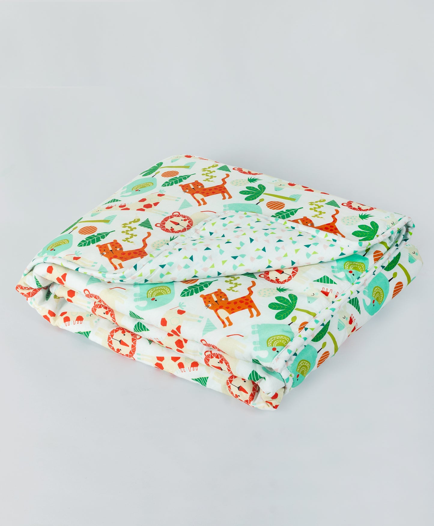 jungle print AC quilt with confetti print lining print