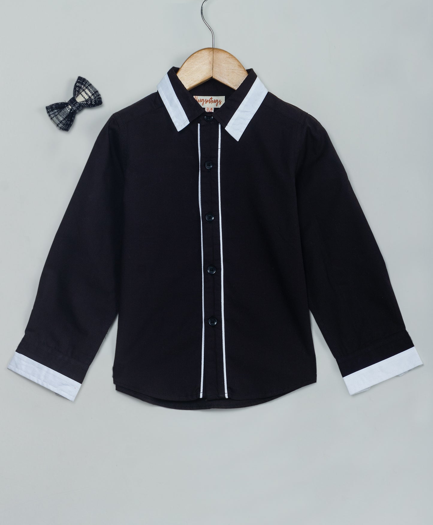 BLACK SOLID SHIRT WITH CONTRAST COLLAR CUFF AND PIPING
