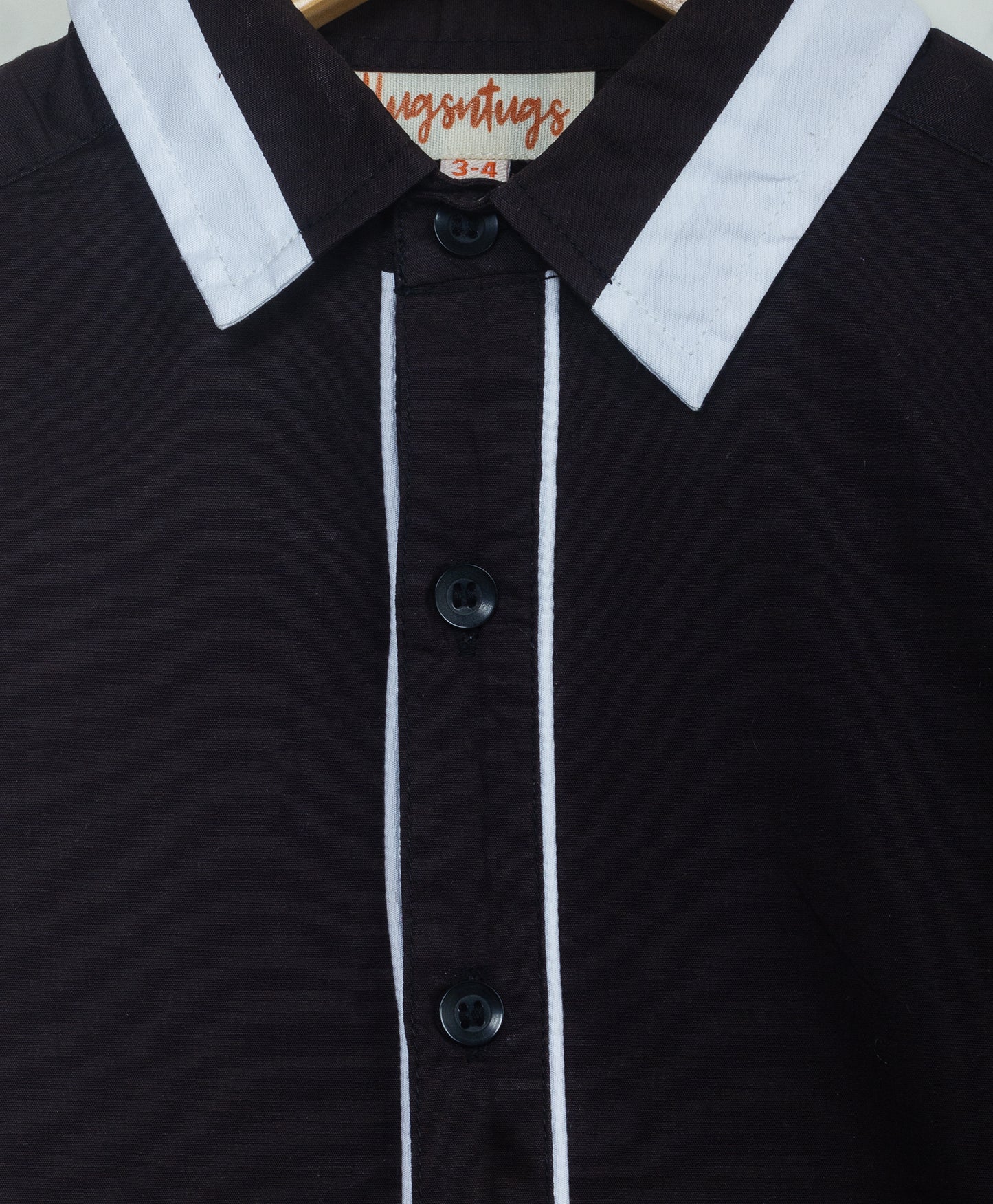BLACK SOLID SHIRT WITH CONTRAST COLLAR CUFF AND PIPING