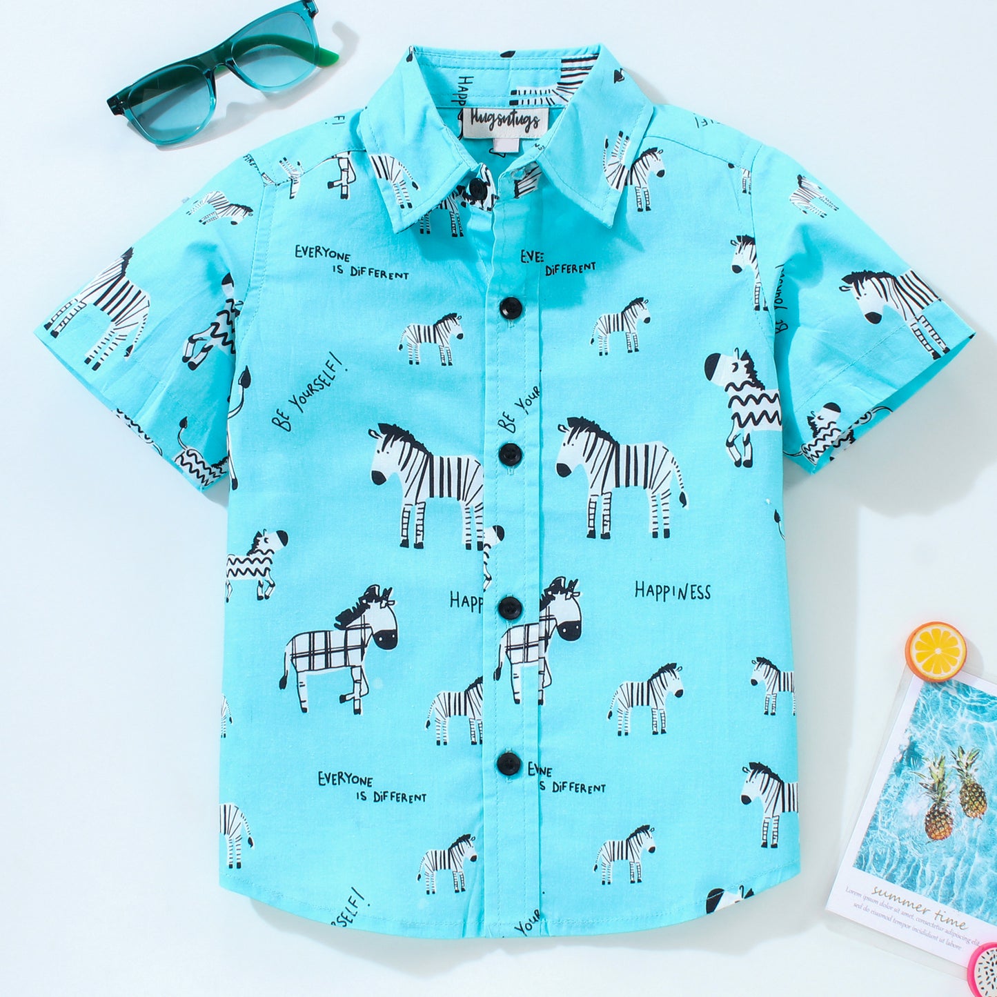 Half Sleeves Zebra Print Shirt - Blue