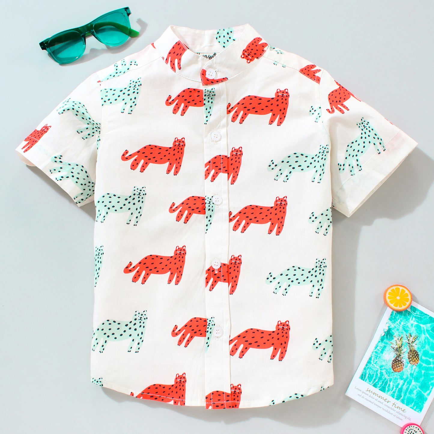 Half Sleeves Leopard Print Shirt - White