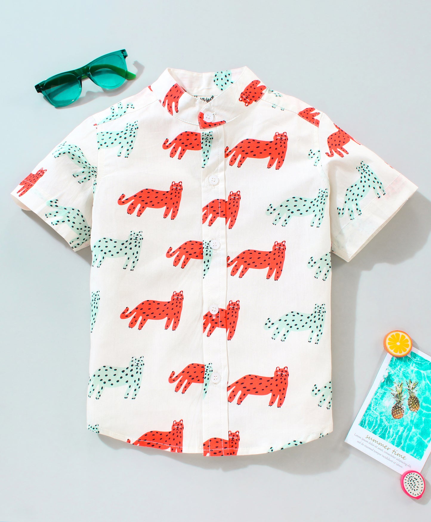 Half Sleeves Leopard Print Shirt - White