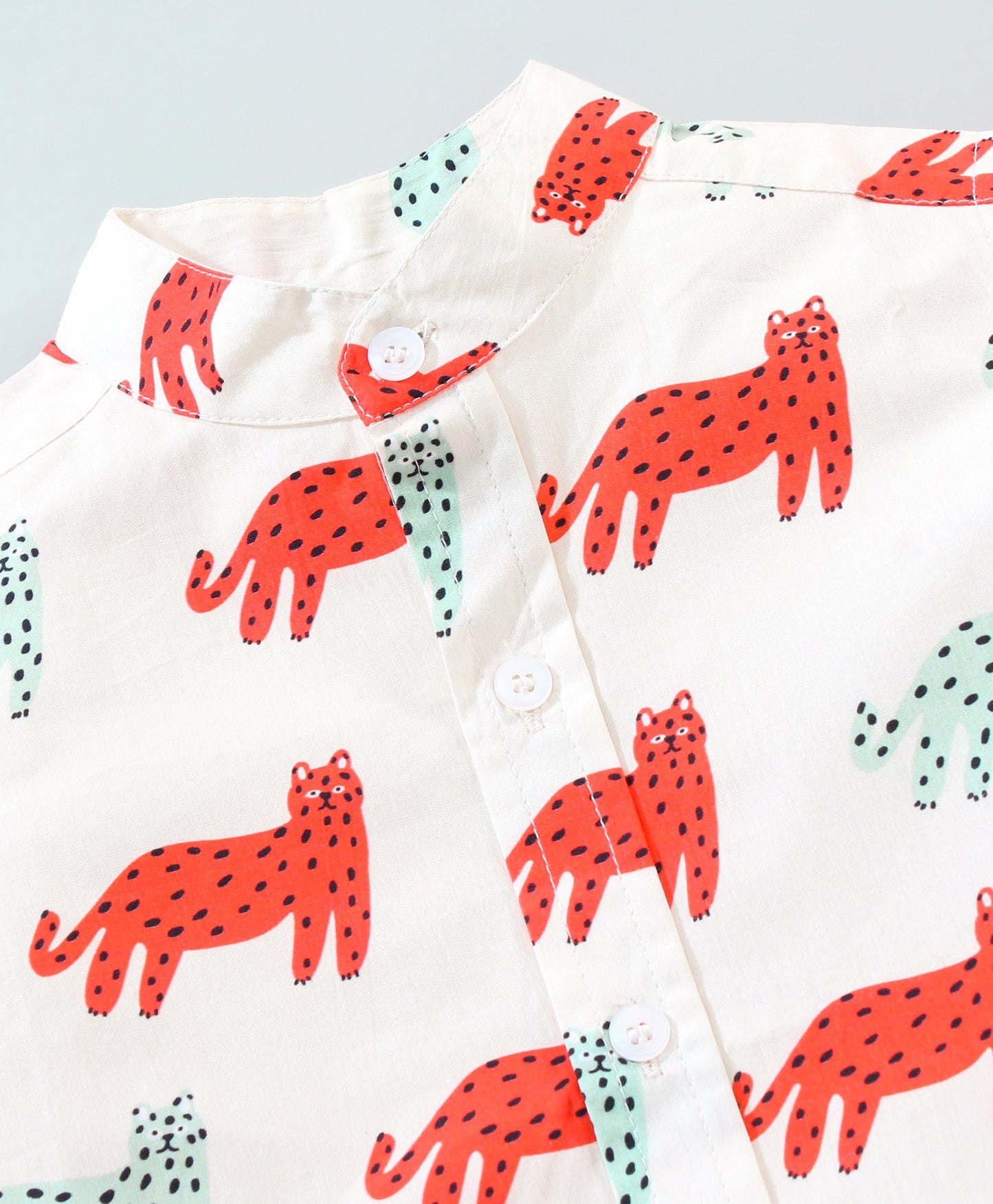 Half Sleeves Leopard Print Shirt - White