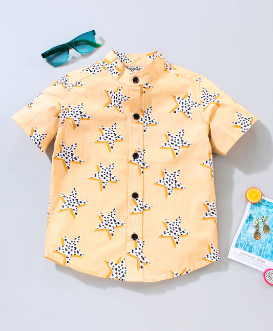 Half Sleeves Star Print Shirt - Peach