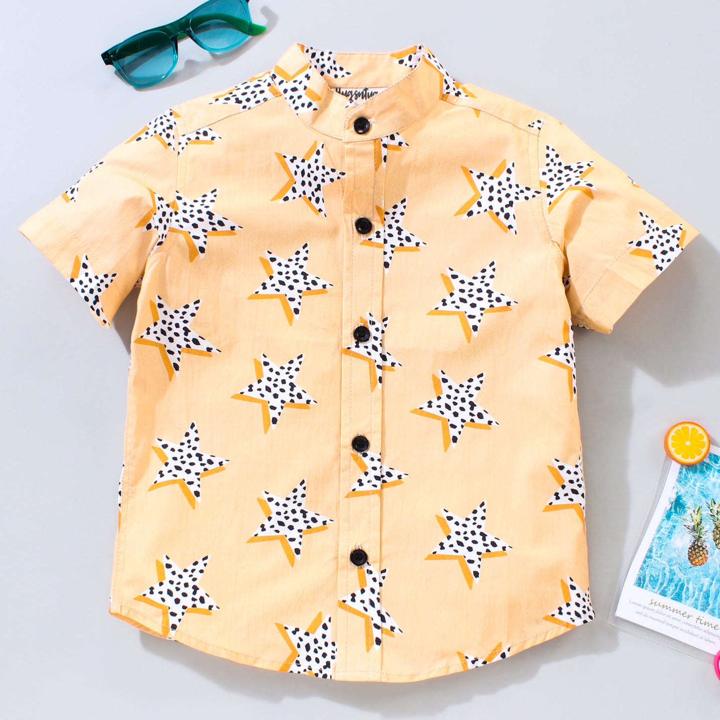 Half Sleeves Star Print Shirt - Peach