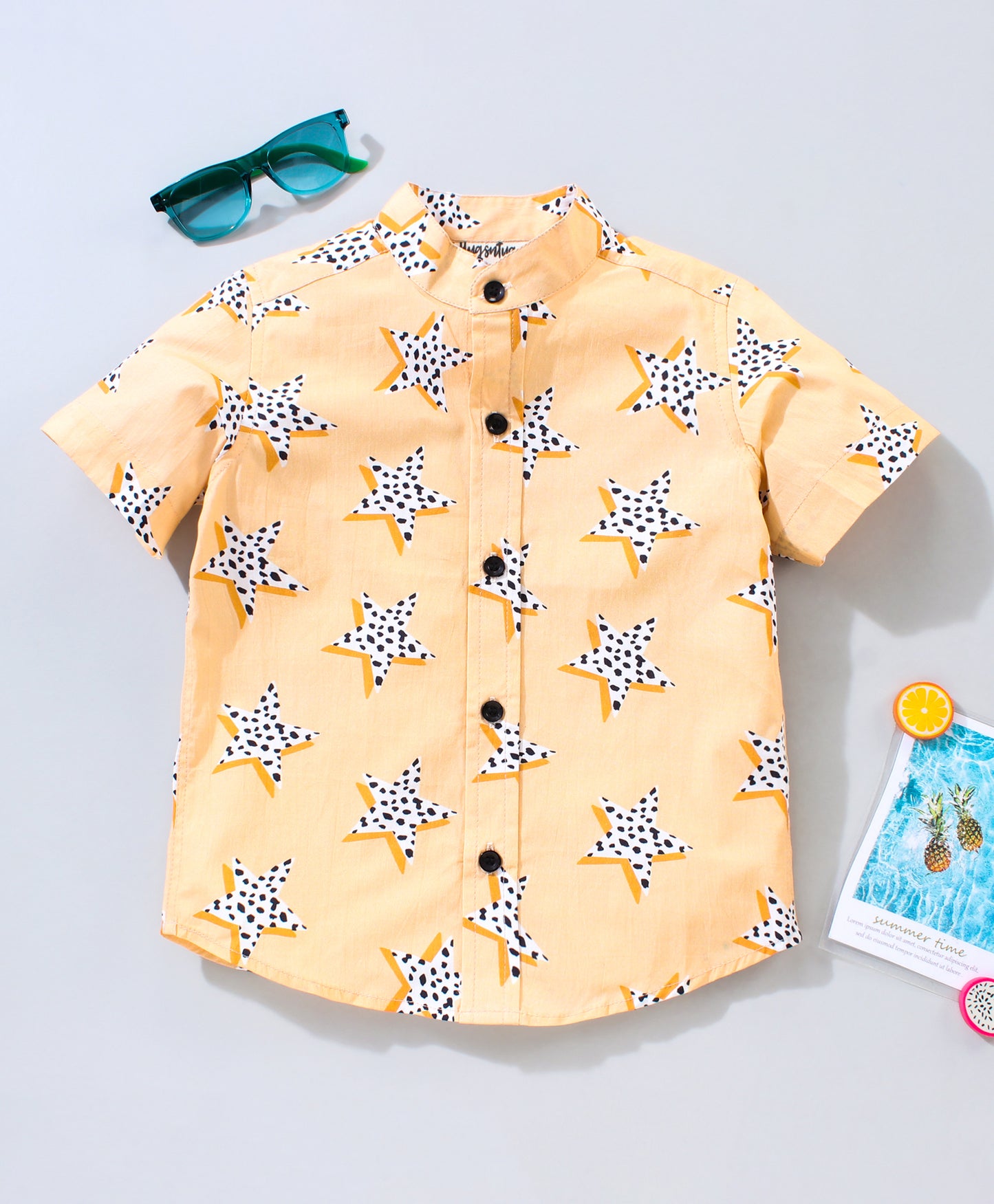 Half Sleeves Star Print Shirt - Peach