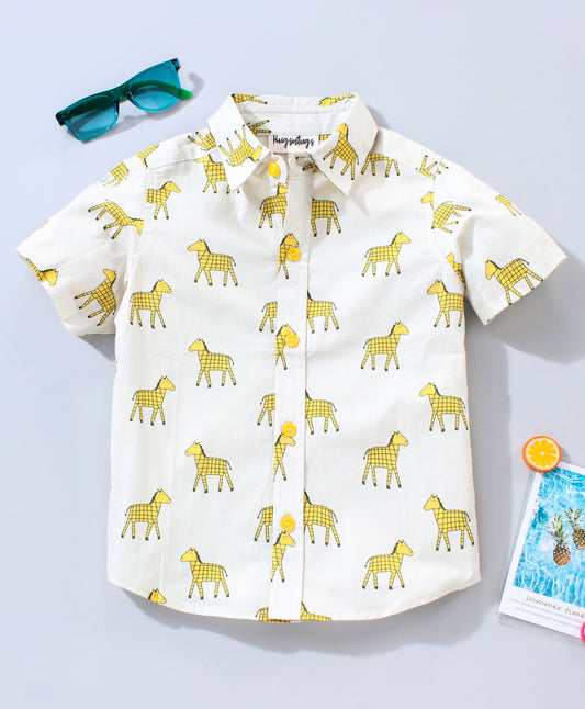 Half Sleeves Animal Print Shirt - White do
