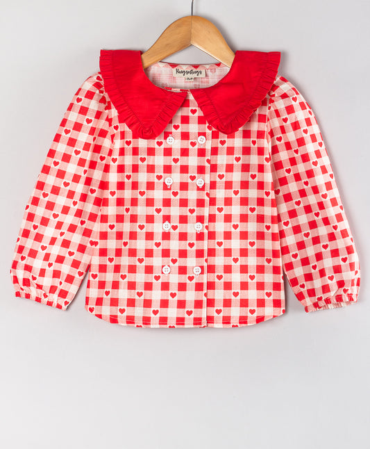 HEART IN CHECK PRINT TOP