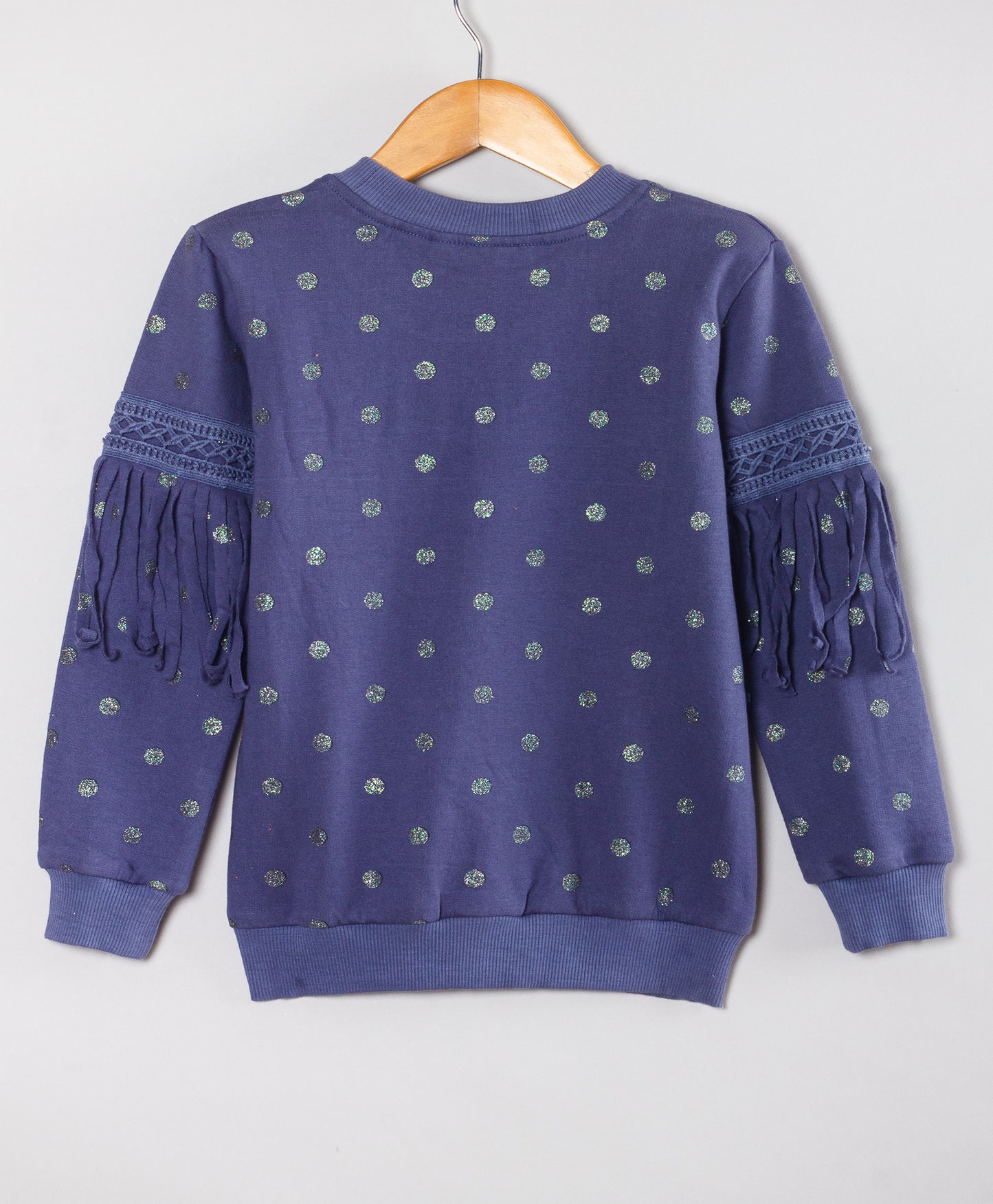 NAVY GLITTER DOT WINTER TOP WITH TASSLES