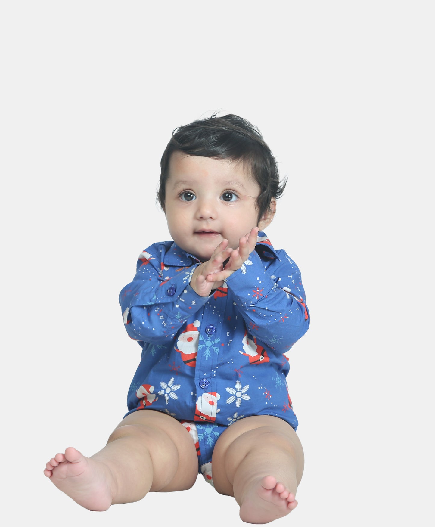 BLUE SANTA PRINT SHIRT ONESIE