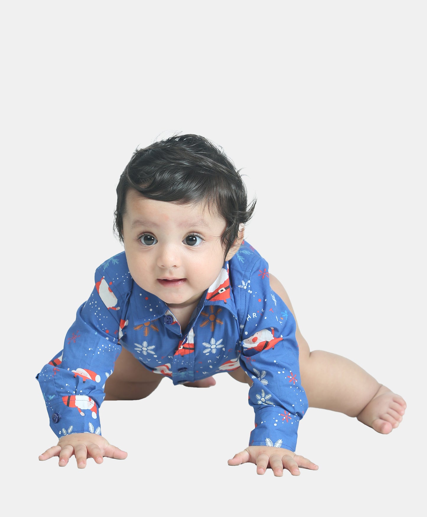 BLUE SANTA PRINT SHIRT ONESIE