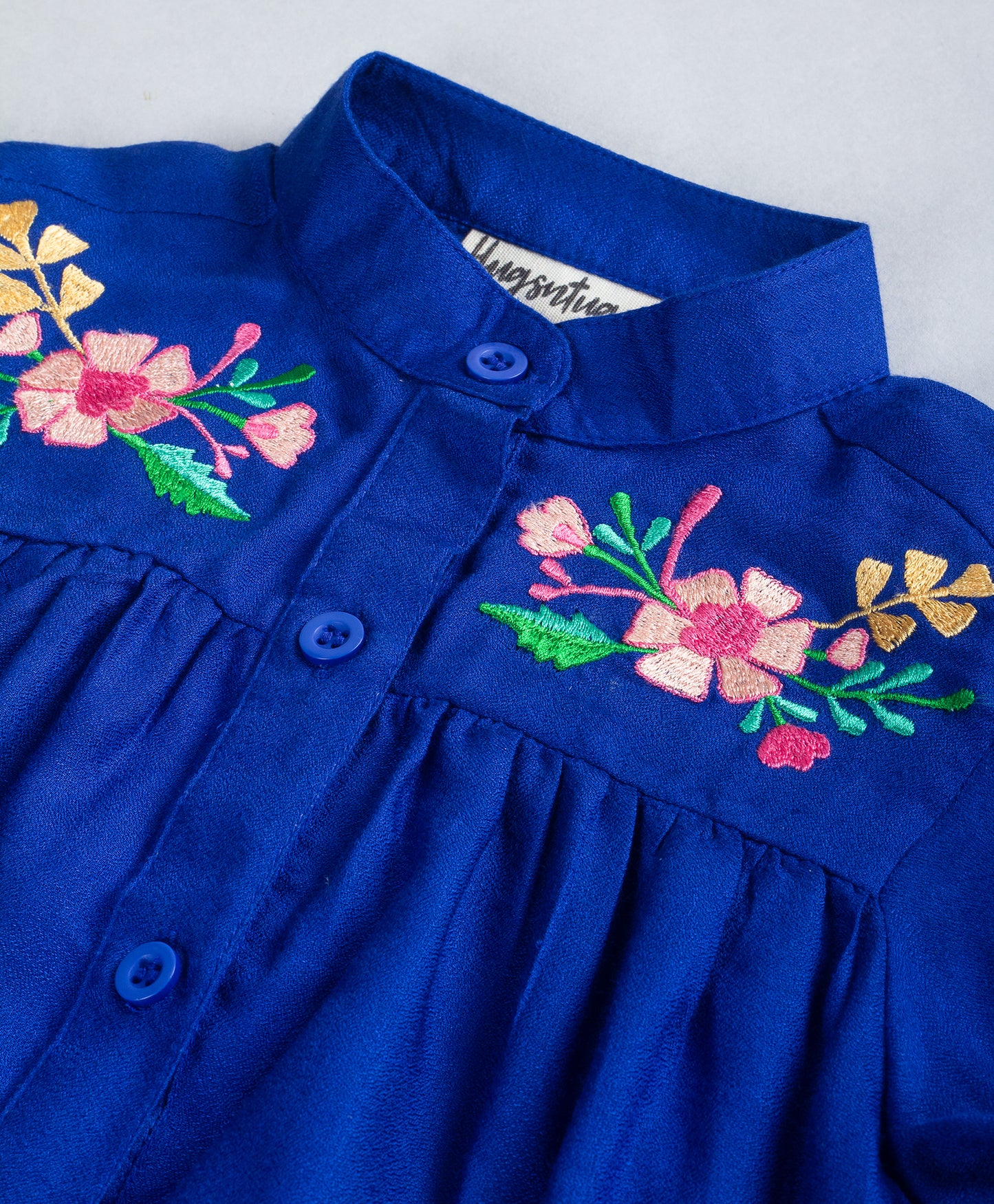 SOLID ROYAL BLUE TOP WITH EMBROIDERY AT YOKE