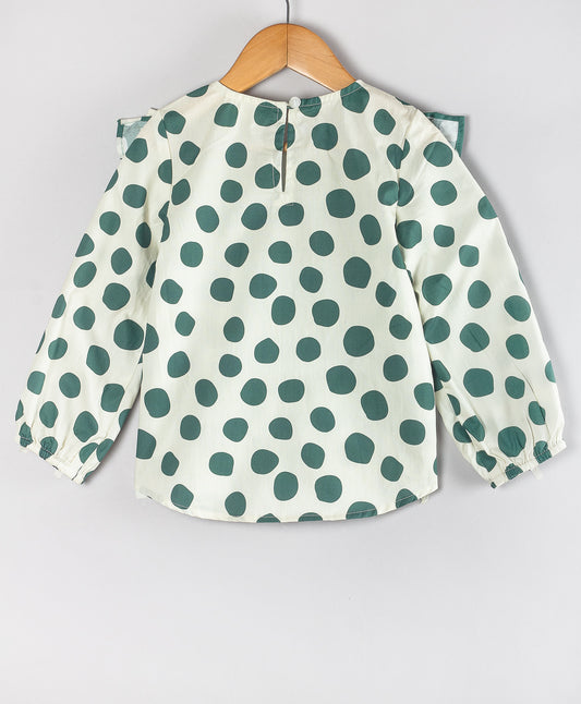 WHITE GREEN DOT PRINT CHRISTMAS TOP