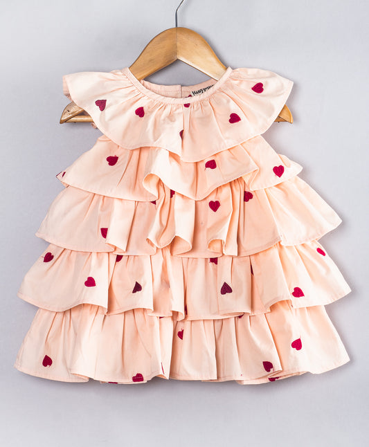 HEART PRINT FRILL INFANT DRESS