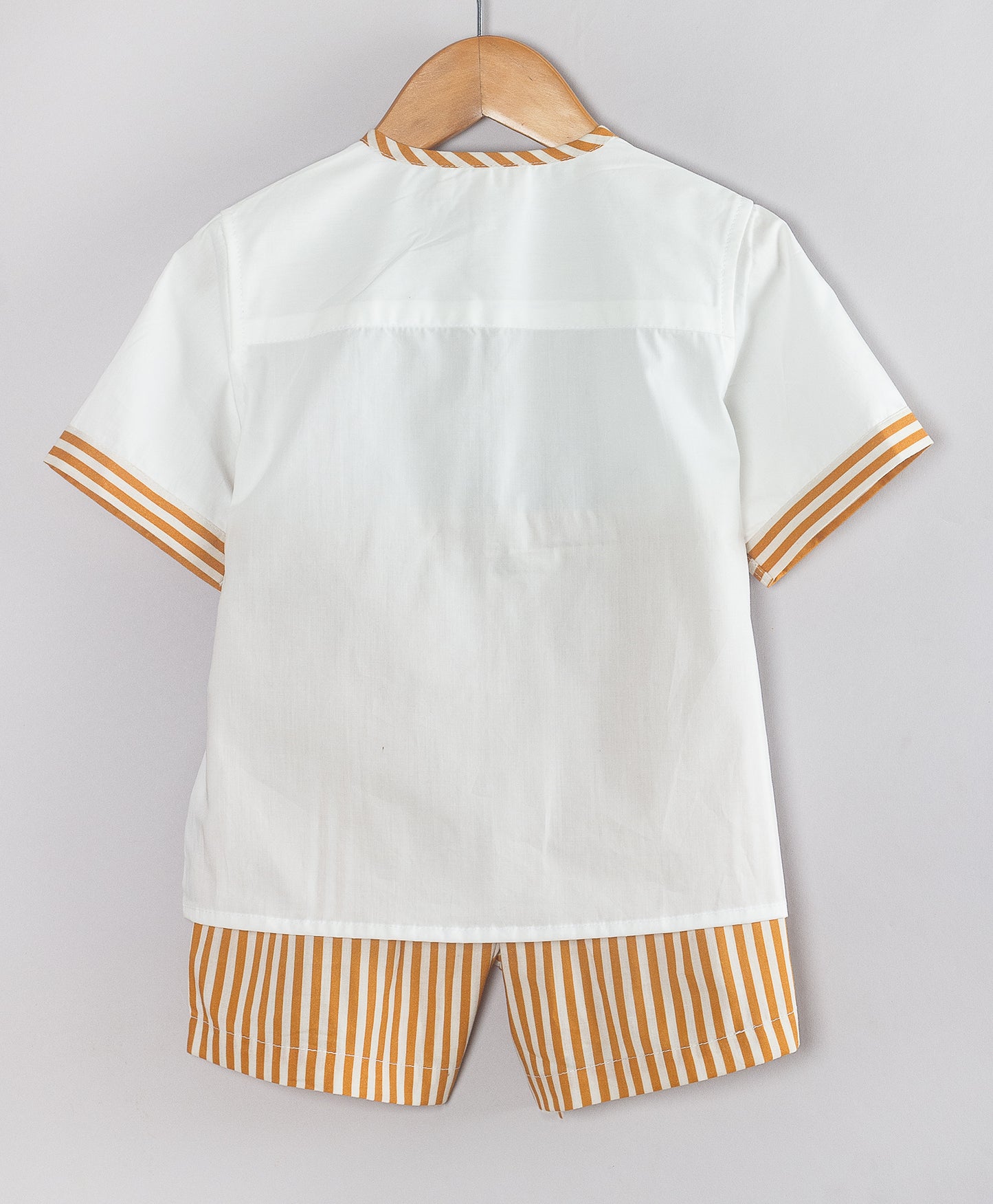 WHITE KURTA STYLE SHIRT WITH BROWN STRIPE SHIRT