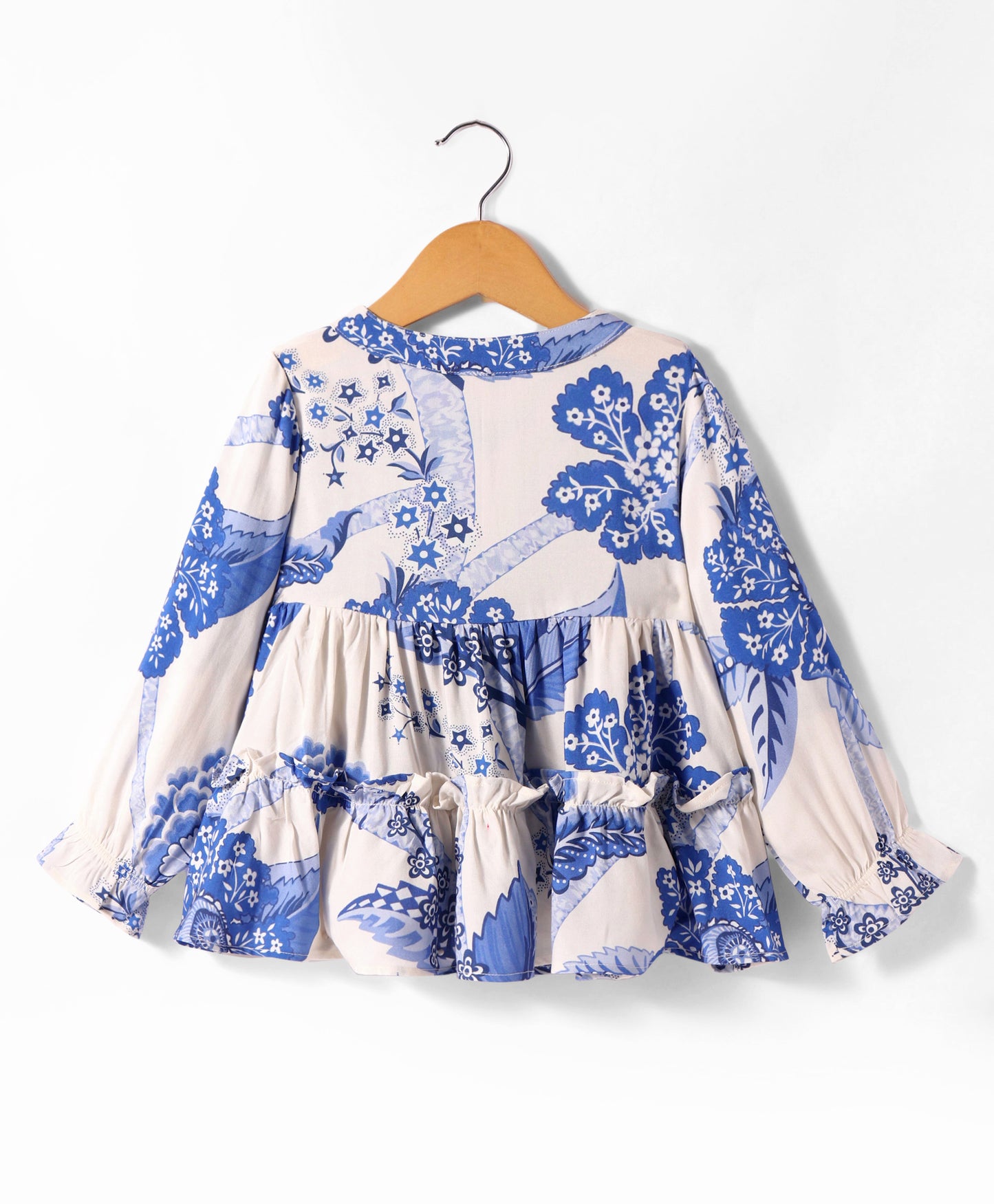 INDIGO BLUE FLORAL PRINT TOP WITH TIER FLOUNCE