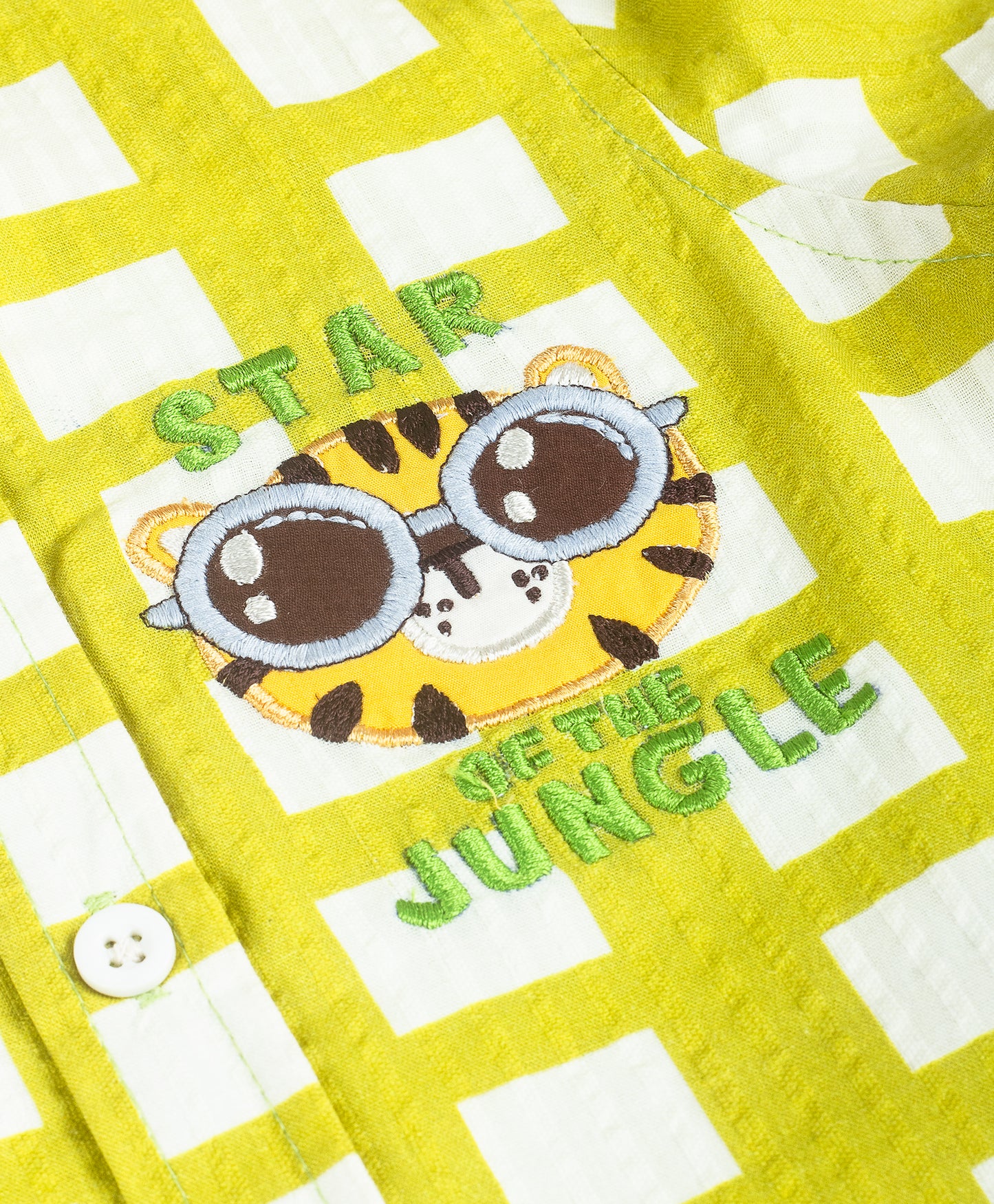 LIME GREEN CHECK SHORTS SET WITH TIGER EMBROIDERY PATCH