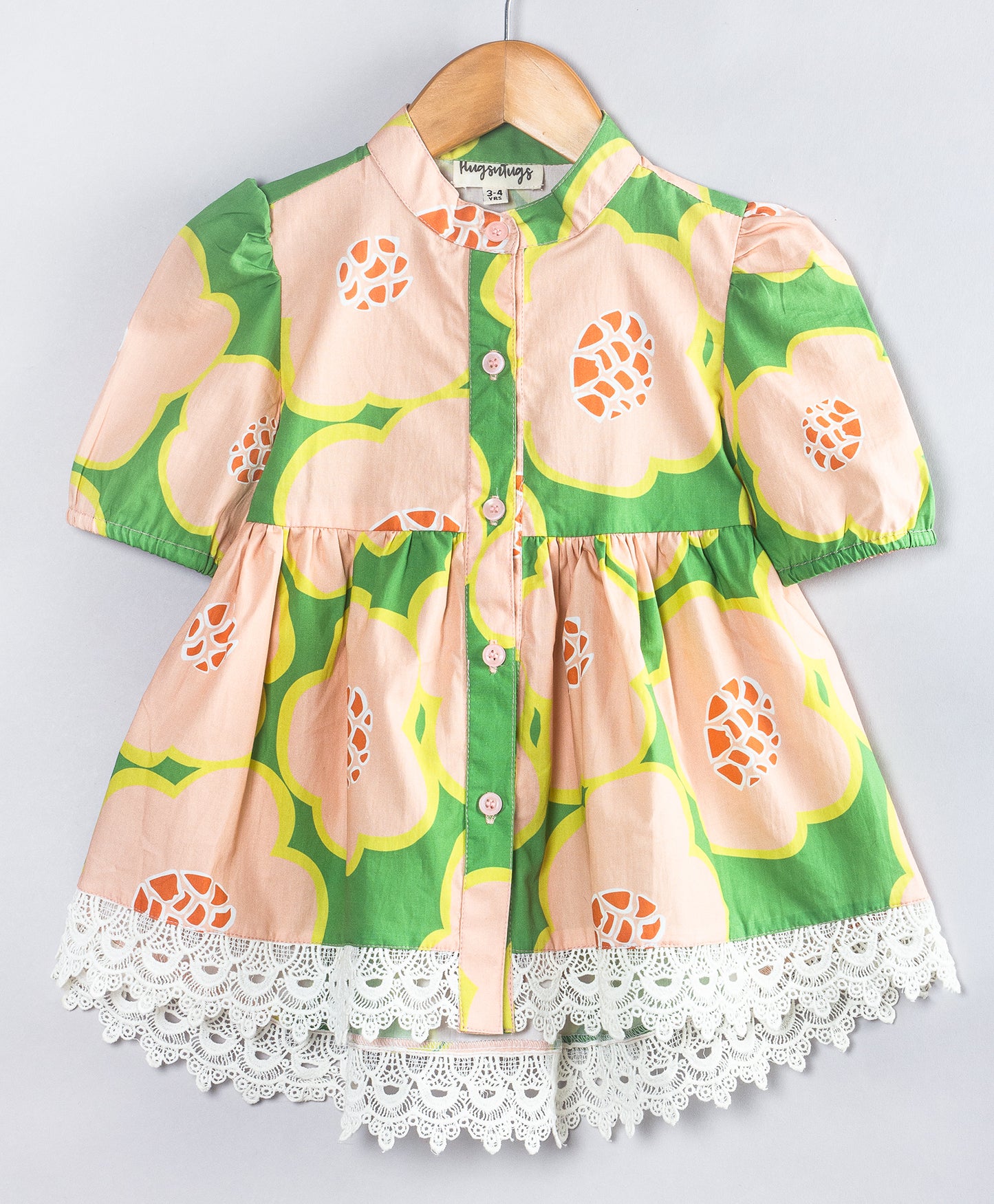 GREEN FLOWER PRINT TOP WITH LACE AT BOTTOM EDGE
