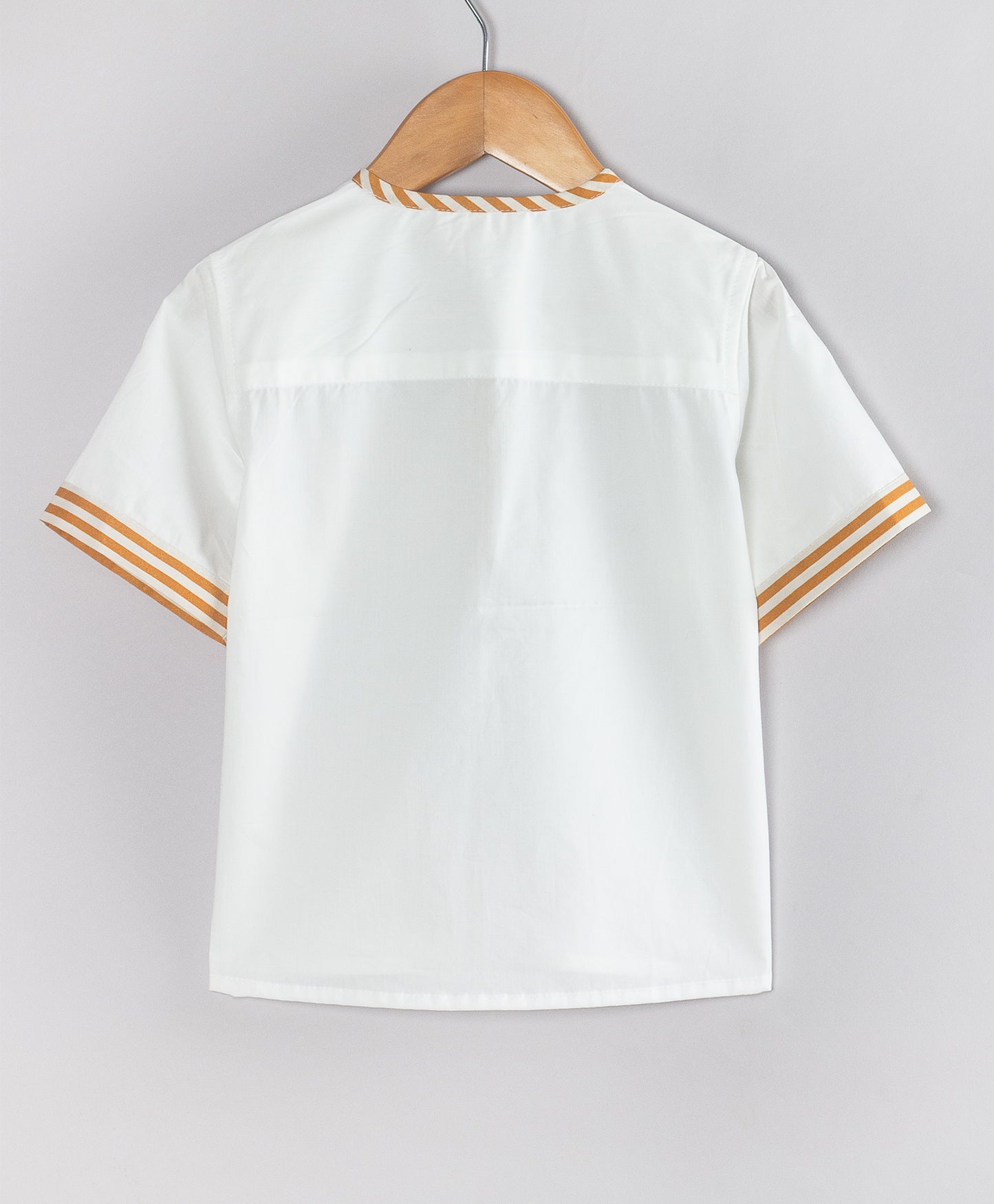 WHITE KURTA STYLE SHIRT WITH BROWN STRIPE SHIRT