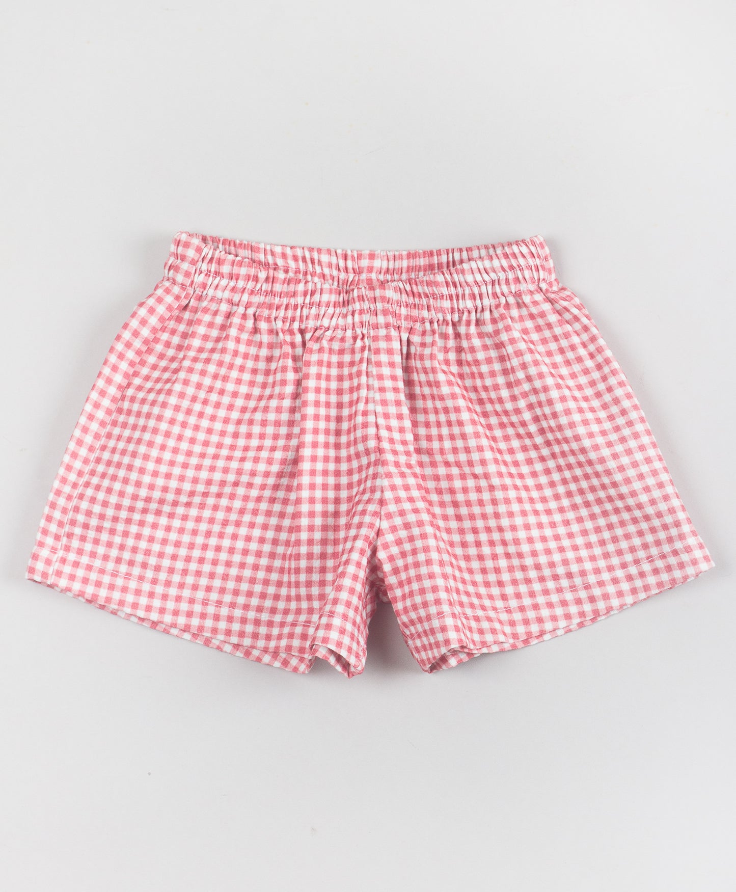 RED GHINGHAM PRINT SHORTS SET WITH EMBROIDERY PATCH